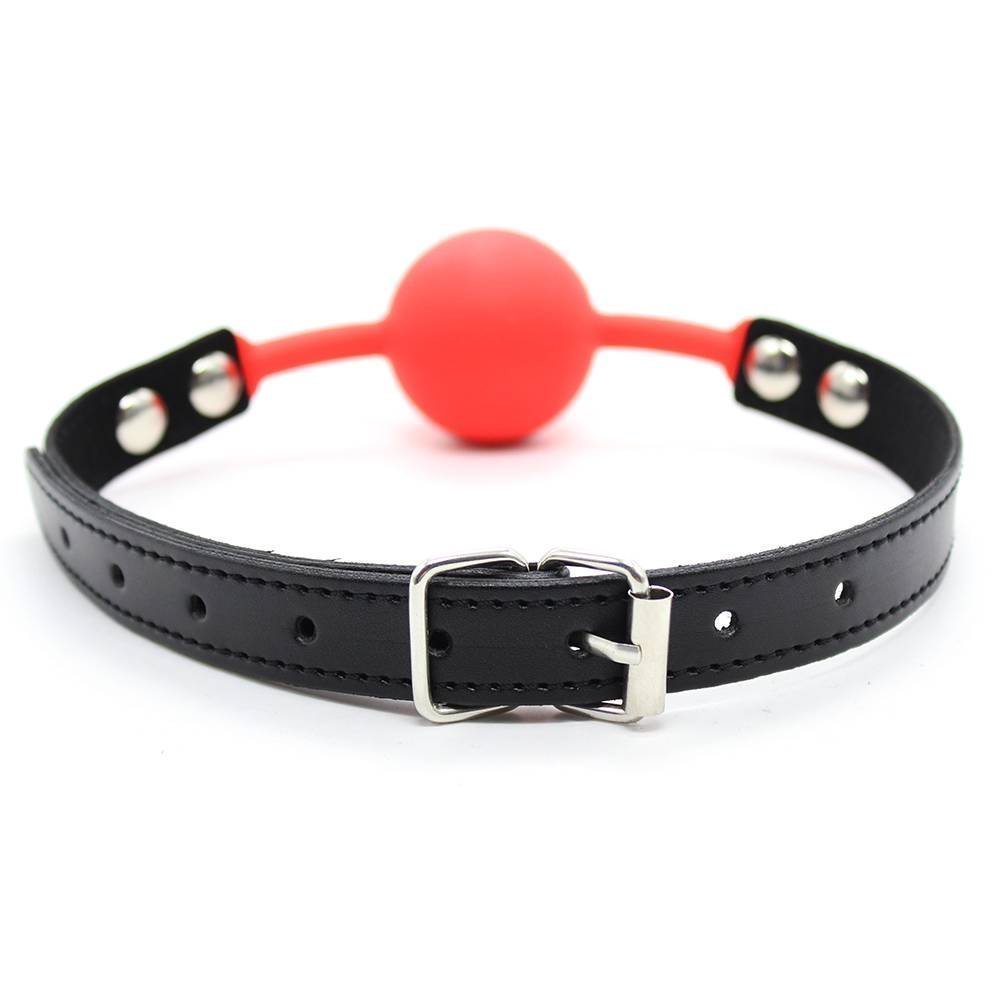 Premium Red Silicone Ball Gag for BDSM & Role Play - Comfortable & Safe Adult Toy by HappyNHealthy - Perfect for Couples Play, Fetish Parties & Sensory Deprivation