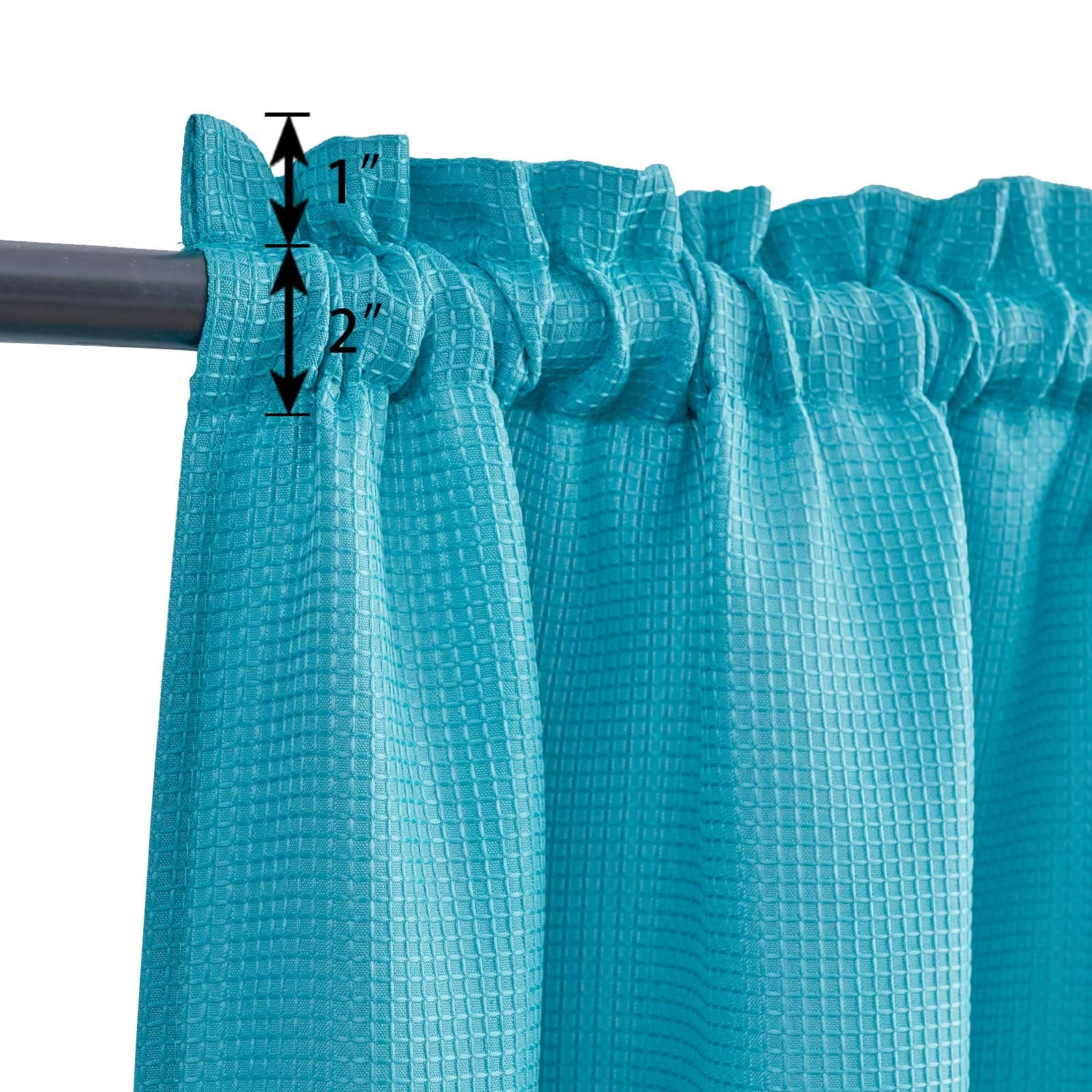 Valea Home Waffle Weave Textured Bathroom & Kitchen Window Curtains - Water Repellent Short Half Curtains Set of 2 (45 Inch Length, Turquoise) for Bathroom Privacy, Kitchen Decor & Window Covering