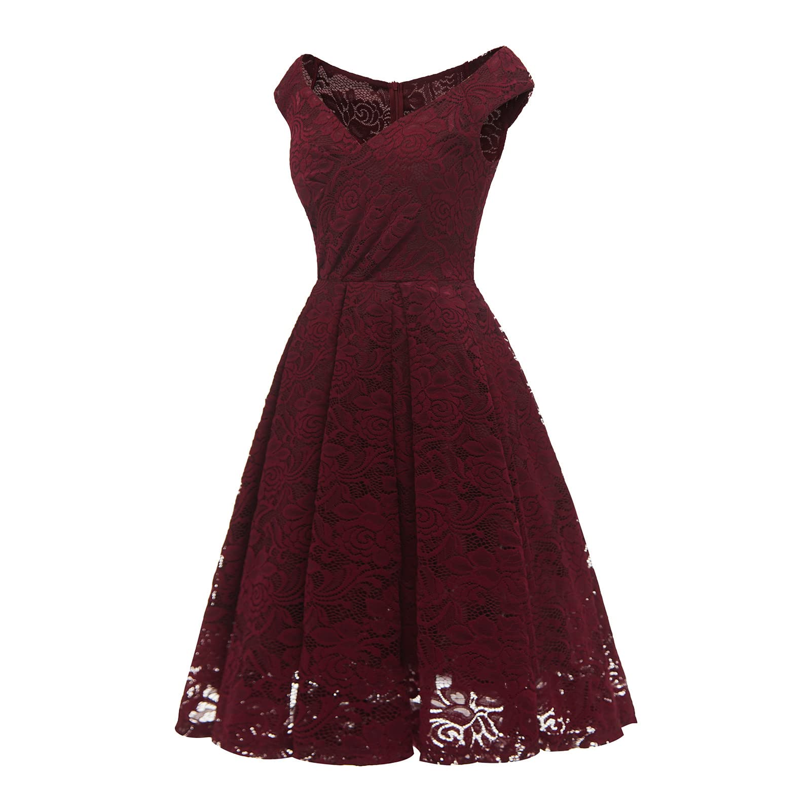 Floral Lace Cold Shoulder Dress for Women - Elegant Ruffle Sleeve Swing Cocktail Party Dress, Pleated Midi Dress for Prom, Fall Wedding, Date Night & Special Occasions