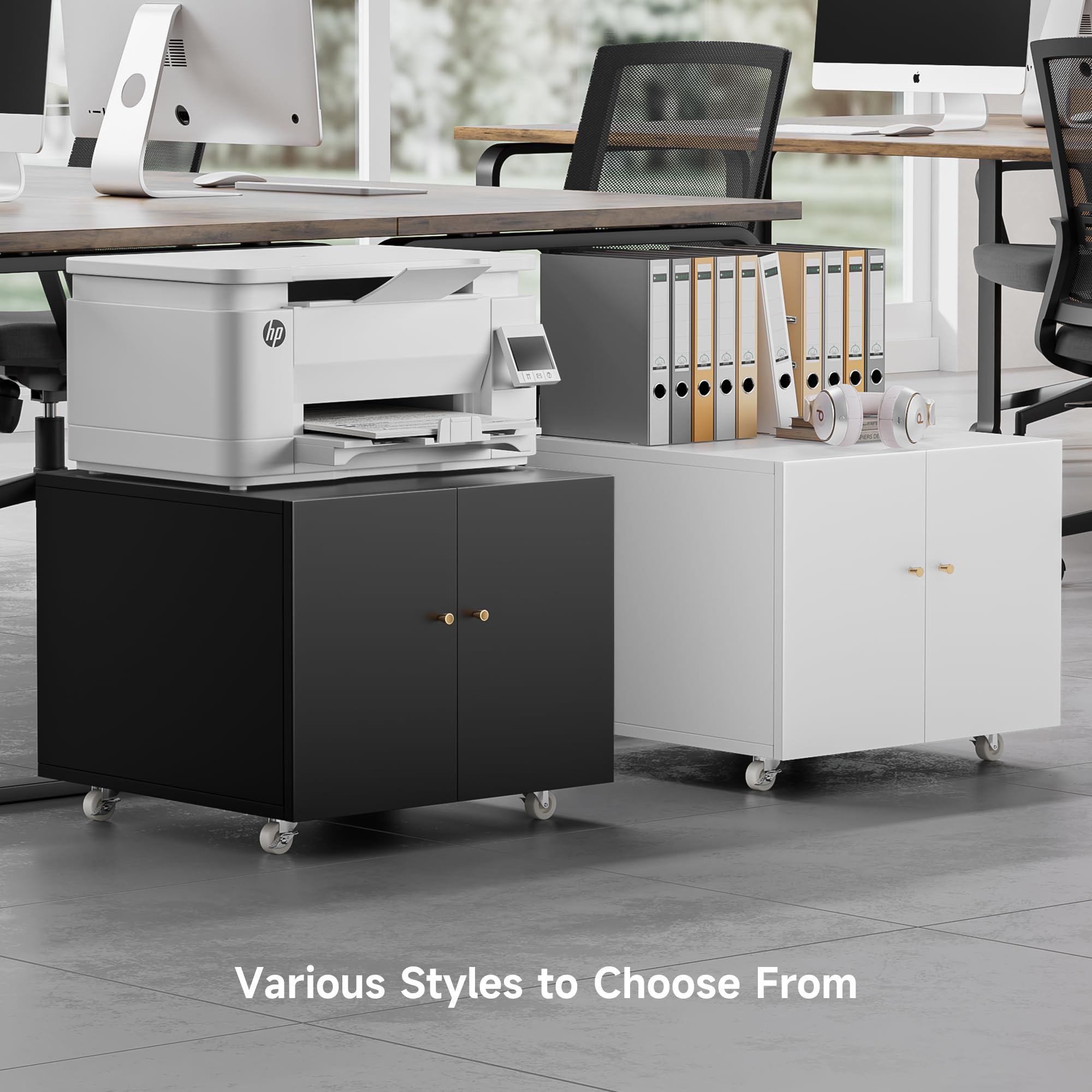 Warmiehomy Black Metal Printer Stand with Storage | Adjustable Shelf & Wheels | Mobile Printer Table for Small Spaces | Home Office File Cabinet | Ideal for Compact Workspaces & Organizing Printers