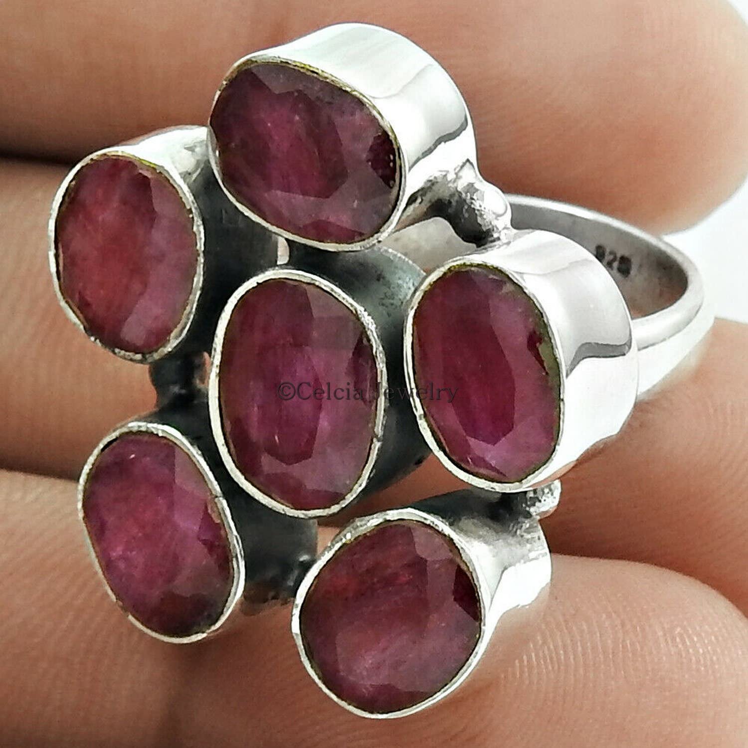 Natural Ruby Multi Gemstone Unique Ring for Women - Statement, Stackable, Gothic, Pinky & Antique Ring - July Birthstone (Ruby, Size 7) - Perfect for Weddings, Parties & Special Occasions