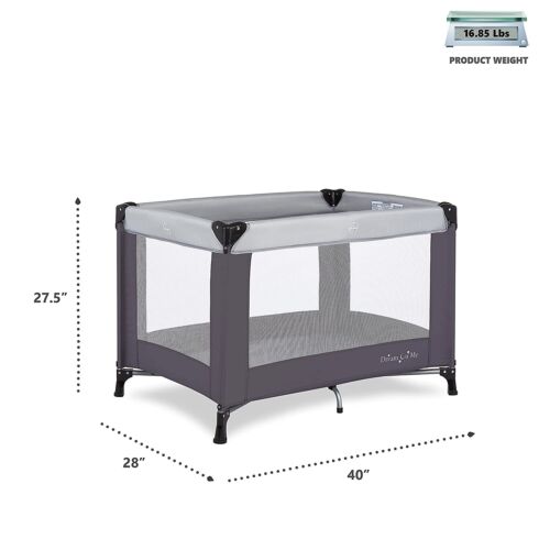 Nest Portable Playard - Lightweight Travel Crib for Babies, Foldable Playpen with Mattress, Grey - Perfect for Home, Travel & Outdoor Use