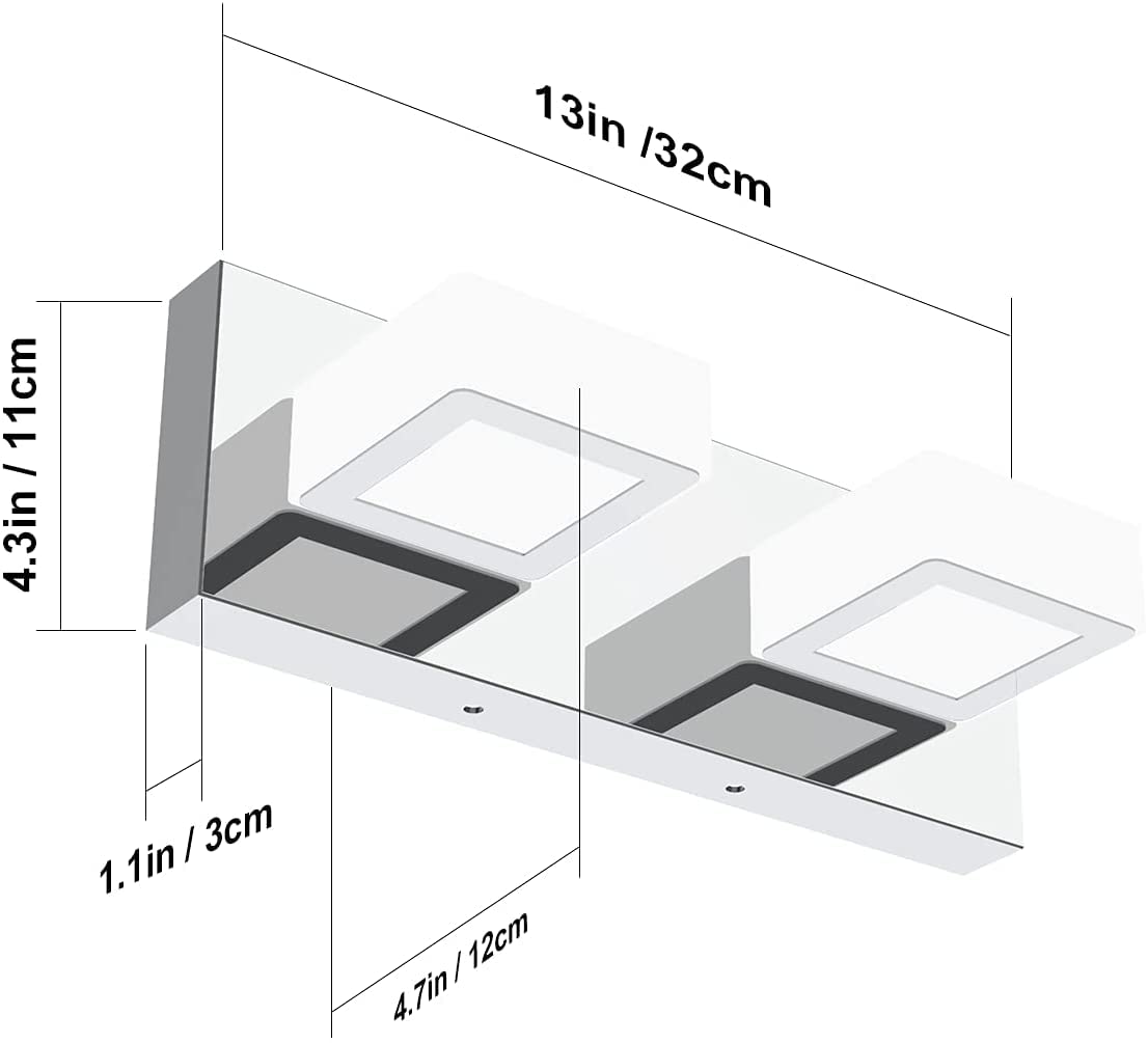 Ralbay Modern Chrome Vanity Light - 2-Light Acrylic Stainless Steel Bathroom Lighting Fixture with LED (4500K Natural White) - Perfect for Bathroom, Powder Room & Dressing Area Vanity Mirror Lighting