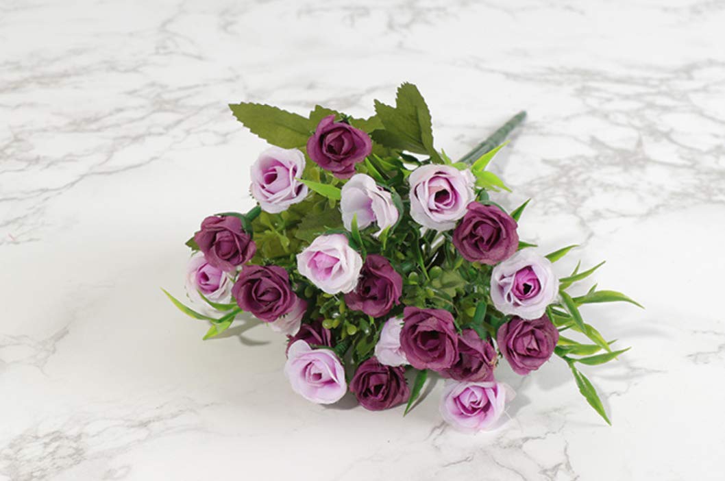 Artificial Mini Rose Bouquet - Silk Roses for Home Decor, Wedding, Office, Living Room & Bathroom - Lavender Purple Floral Arrangement - Perfect for Centerpieces, Table Decor & Gift Giving