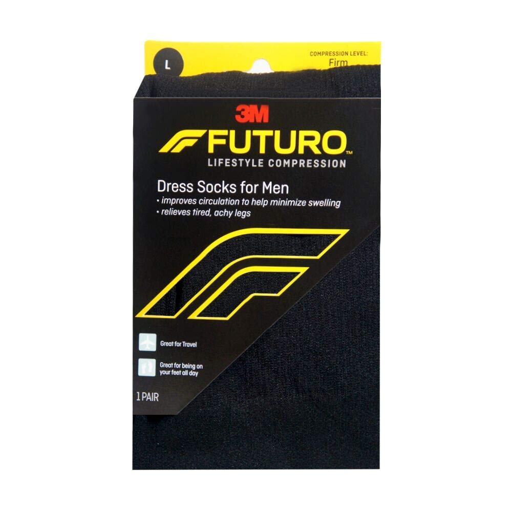 FUTURO Men's Firm Support Compression Dress Socks - Large, Black (10-Pack) | Comfortable & Breathable for Work, Travel & Everyday Wear