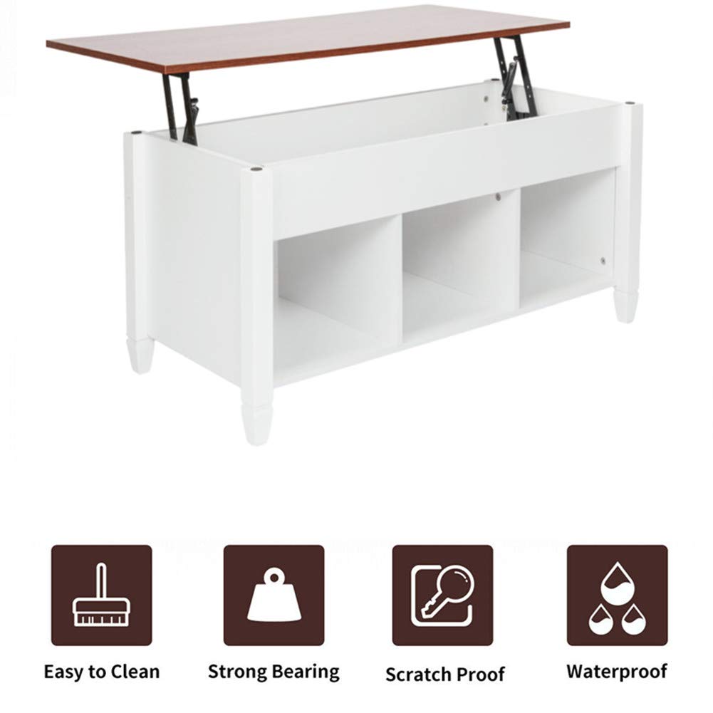Modern Lift Top Coffee Table with Hidden Storage - Solid Wood Lift-Top Design for Living Room, Home Office & Dining - Brown & White Finish - Perfect for Small Spaces & Multifunctional Use