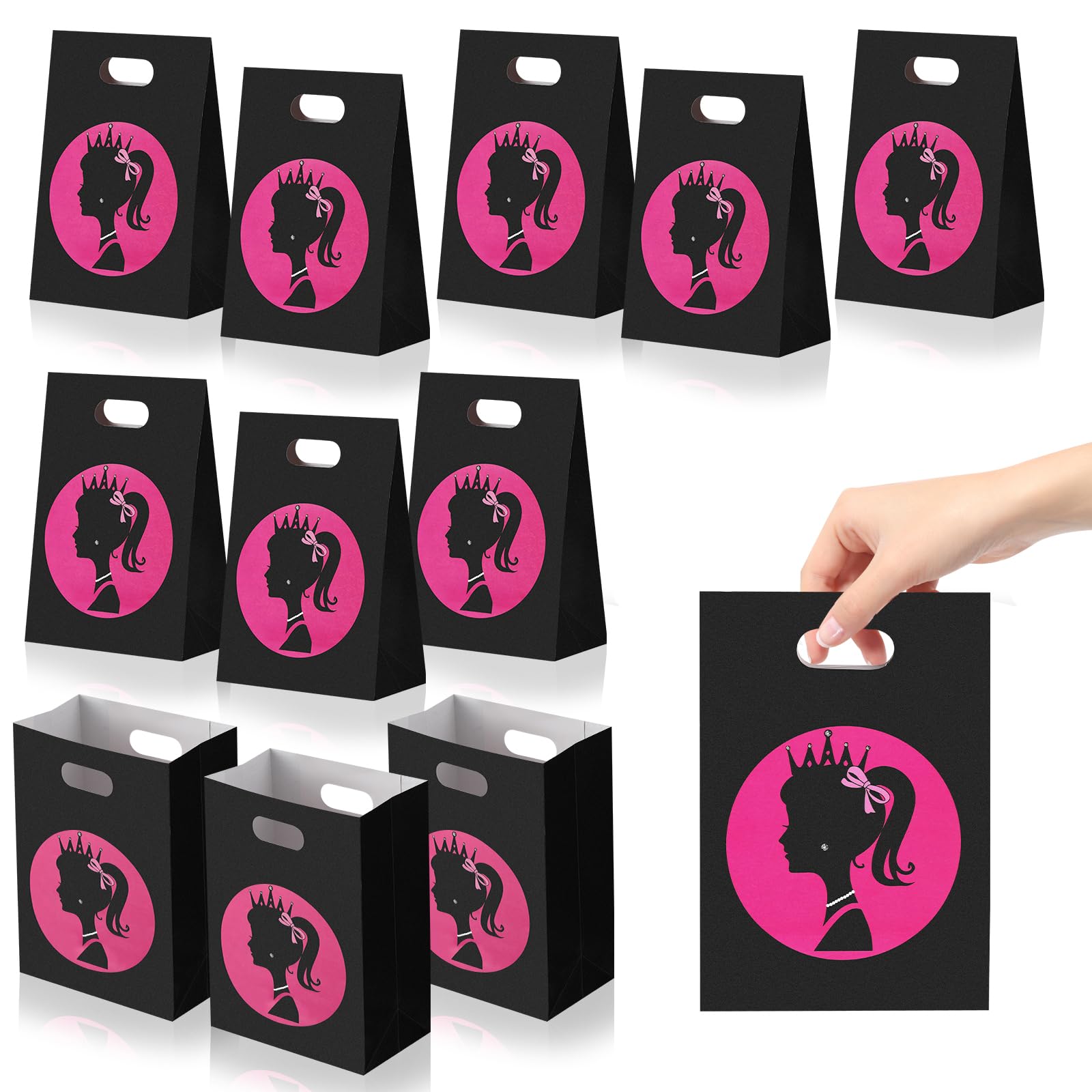 24-Piece Cute Black Princess Party Favor Bags - Candy Treat & Goodie Gift Bags for Girls Birthday Party Supplies | Perfect for Themed Parties, Baby Showers & Birthday Celebrations