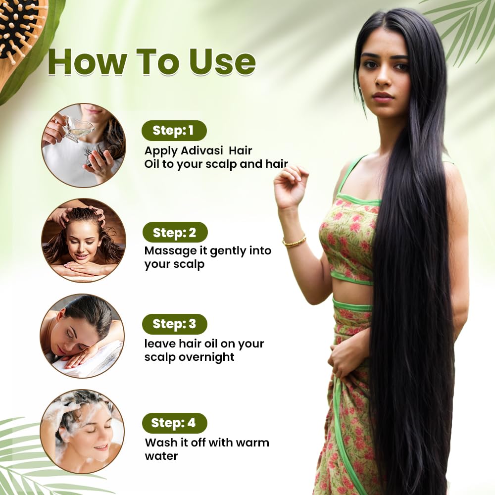 Deemark Adivasi Hair Oil - 100% Natural Non-Sticky Hair Growth Treatment for Men & Women - Suitable for All Hair Types (Pack of 3) | Daily Hair Care, Scalp Massage & Frizz Control