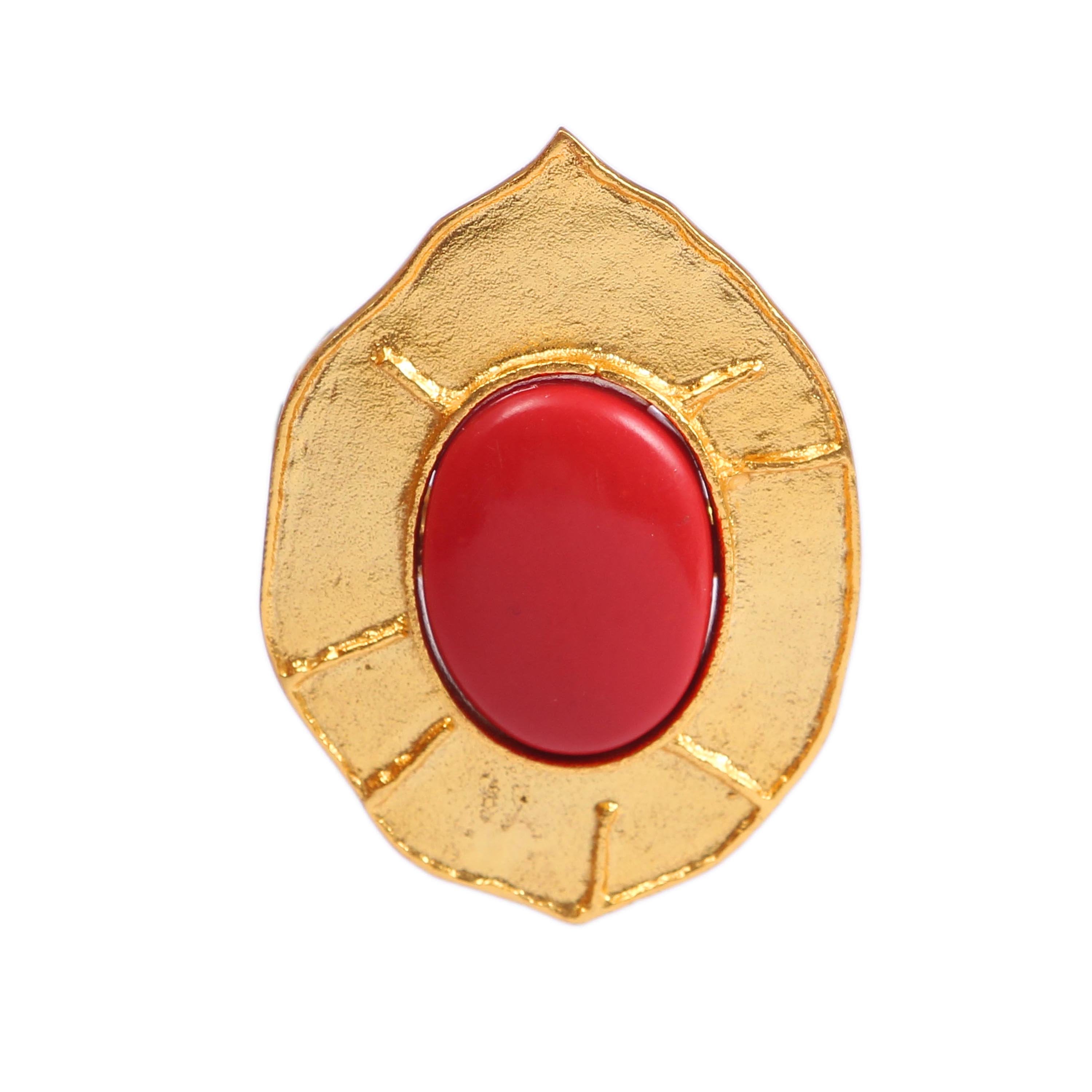 Handmade Boho Brass Gold Plated Oval Red Coral Gemstone Ring - Modern & Traditional Fashion Jewelry Gift for Women - Perfect for Weddings, Parties & Everyday Wear
