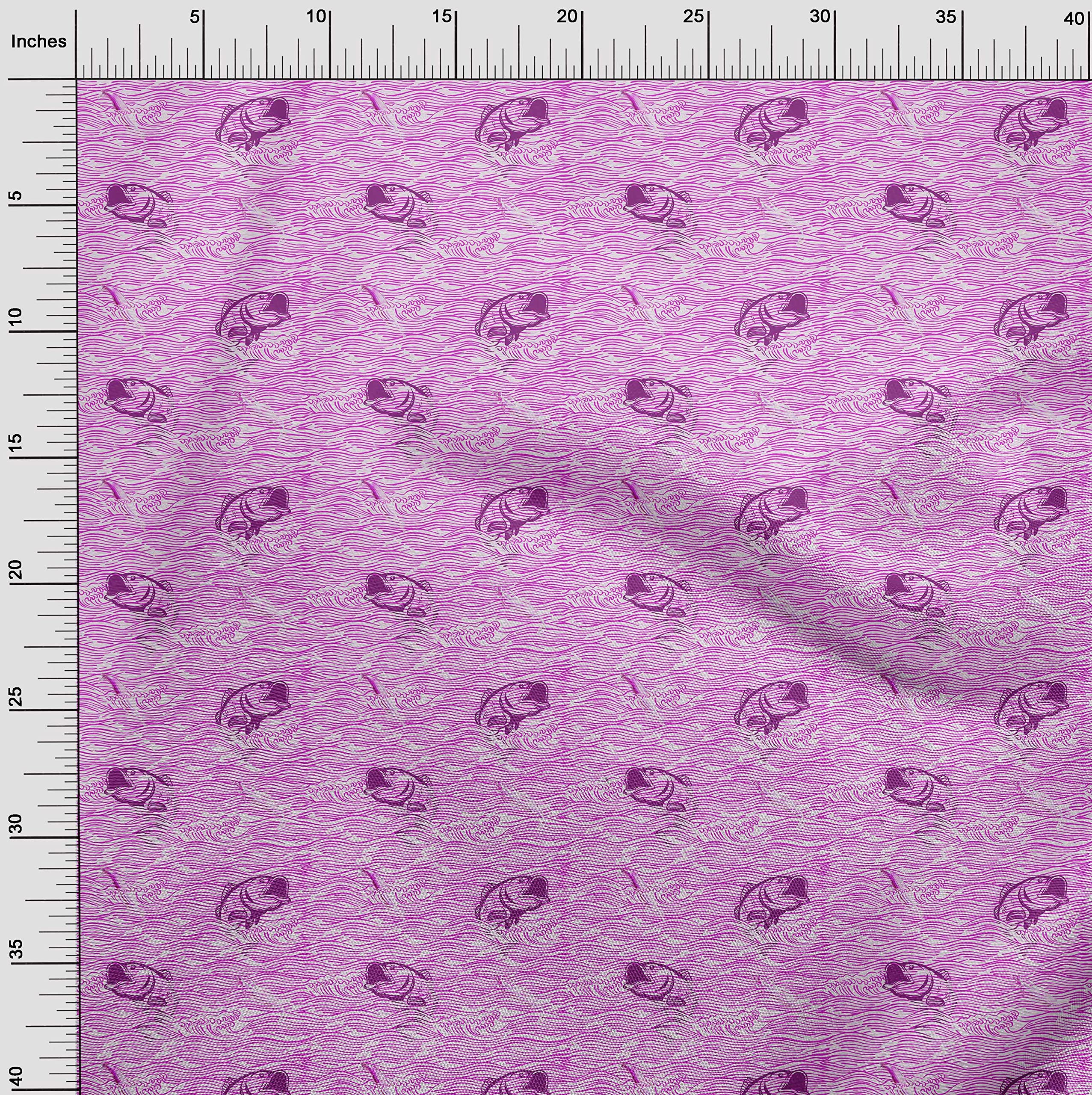 oneOone Cotton Cambric Fuschia Pink Ocean Wave Print Fabric by The Yard - 56 Inch Wide Dress Material for Summer Dresses, Skirts & DIY Sewing Projects
