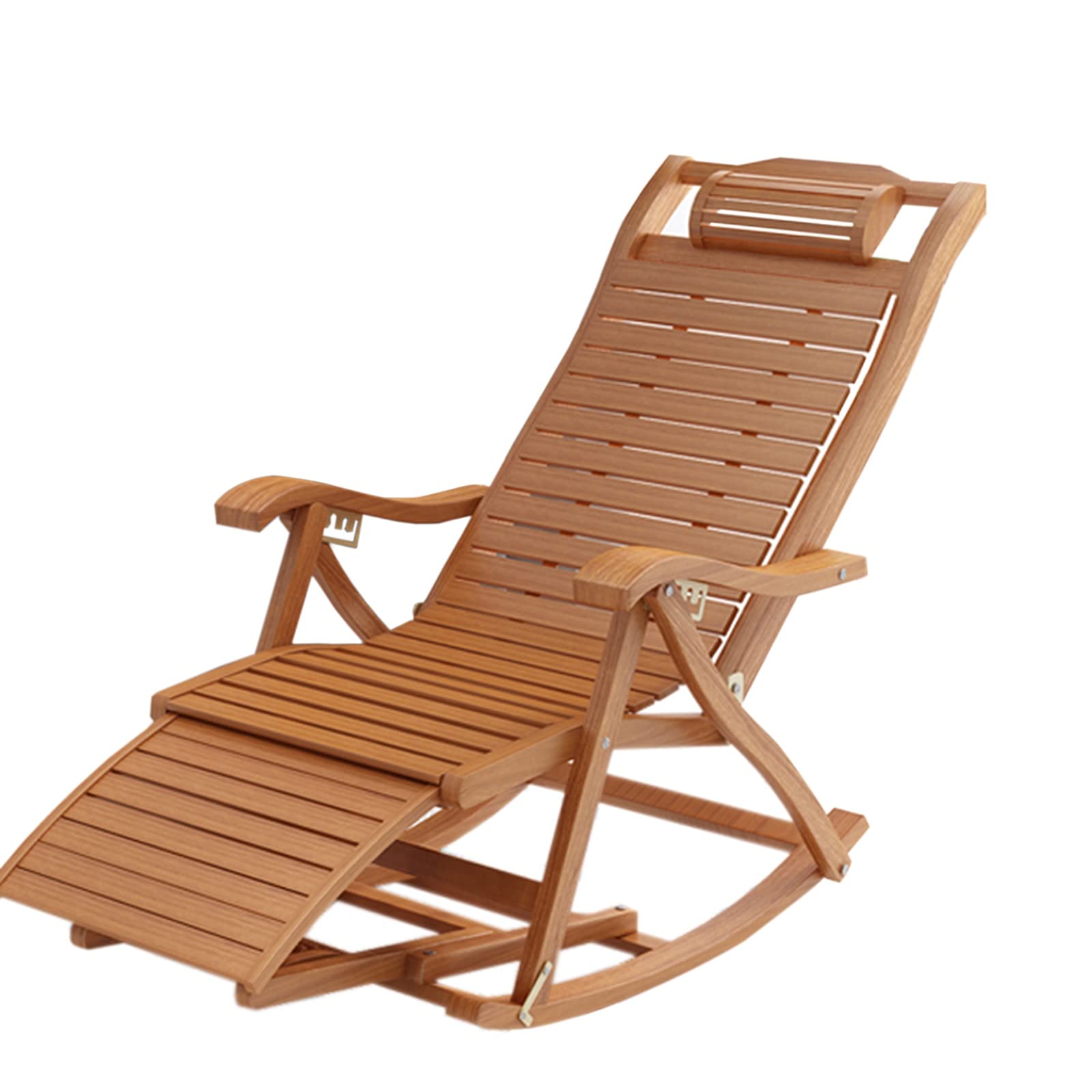 YXX Bamboo Folding Rocker Recliner - Outdoor Garden Patio Porch Rocking Chair with Headrest & Footrest, Supports 440lbs - Perfect for Balcony, Backyard, Poolside & Indoor Relaxation (Style-1)