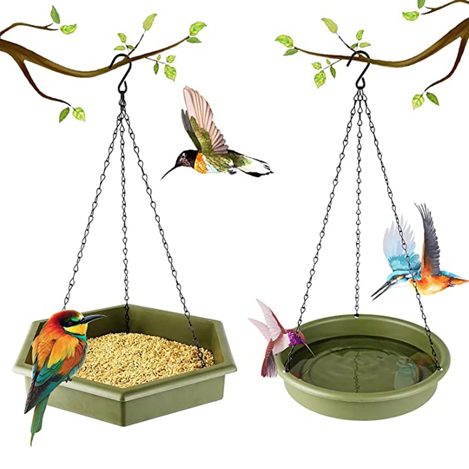 SGSHQQ 2-Piece Hanging Bird Feeder & Outdoor Bird Bath Set - Durable Feeding Tray & Water Basin for Wild Birds - Perfect for Garden, Patio, and Backyard Bird Watching