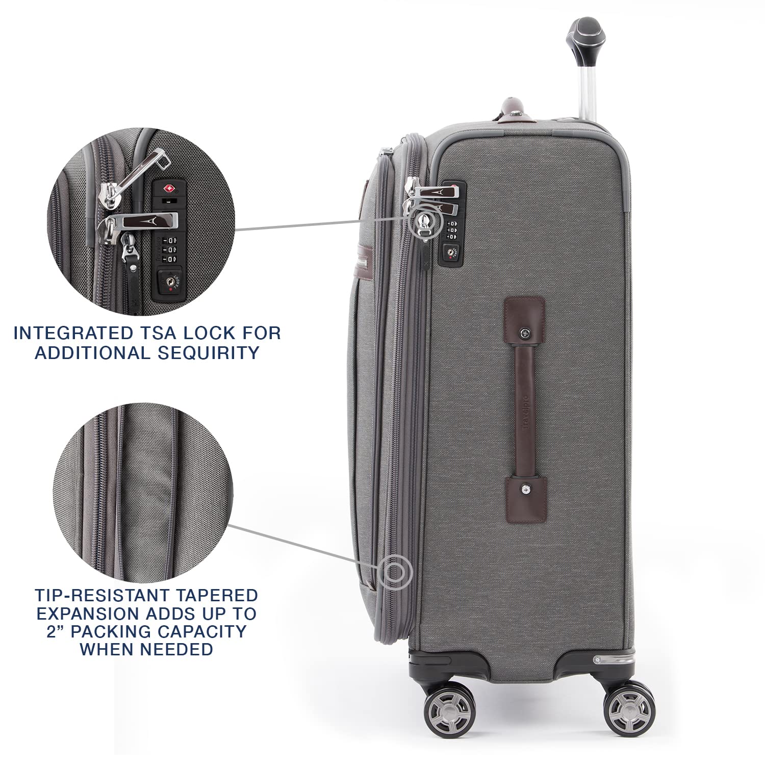 Travelpro Platinum Elite Expandable 29-Inch Large Checked Luggage with 8 Spinner Wheels & TSA Lock - Vintage Grey Softside Suitcase for Men & Women | Perfect for International Travel & Business Trips