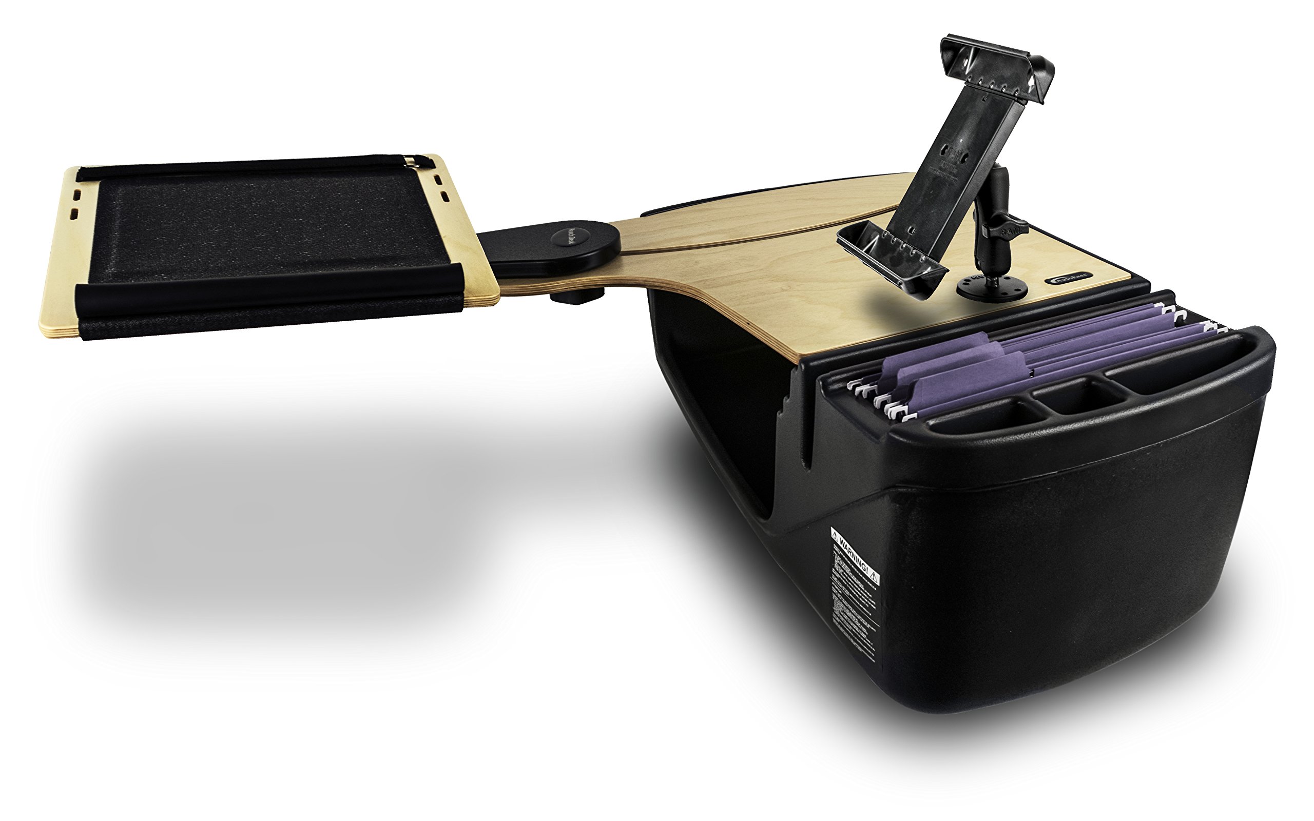 AutoExec AUE18018 Reach Desk Back Seat Car Desk - Birch Finish with Built-in 200W Power Inverter & Tablet Mount - Perfect for Road Trips, Work from Car & Kids Activities