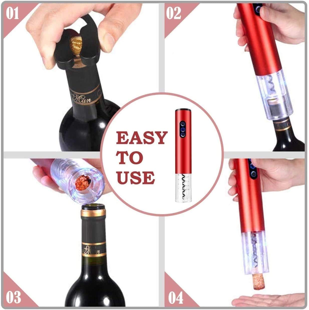 Electric Wine Opener - Automatic Wine Bottle Corkscrew with Foil Cutter, Rechargeable & Cordless for Easy Opening - Perfect for Home, Kitchen, Party, Bar & Wine Tasting Events