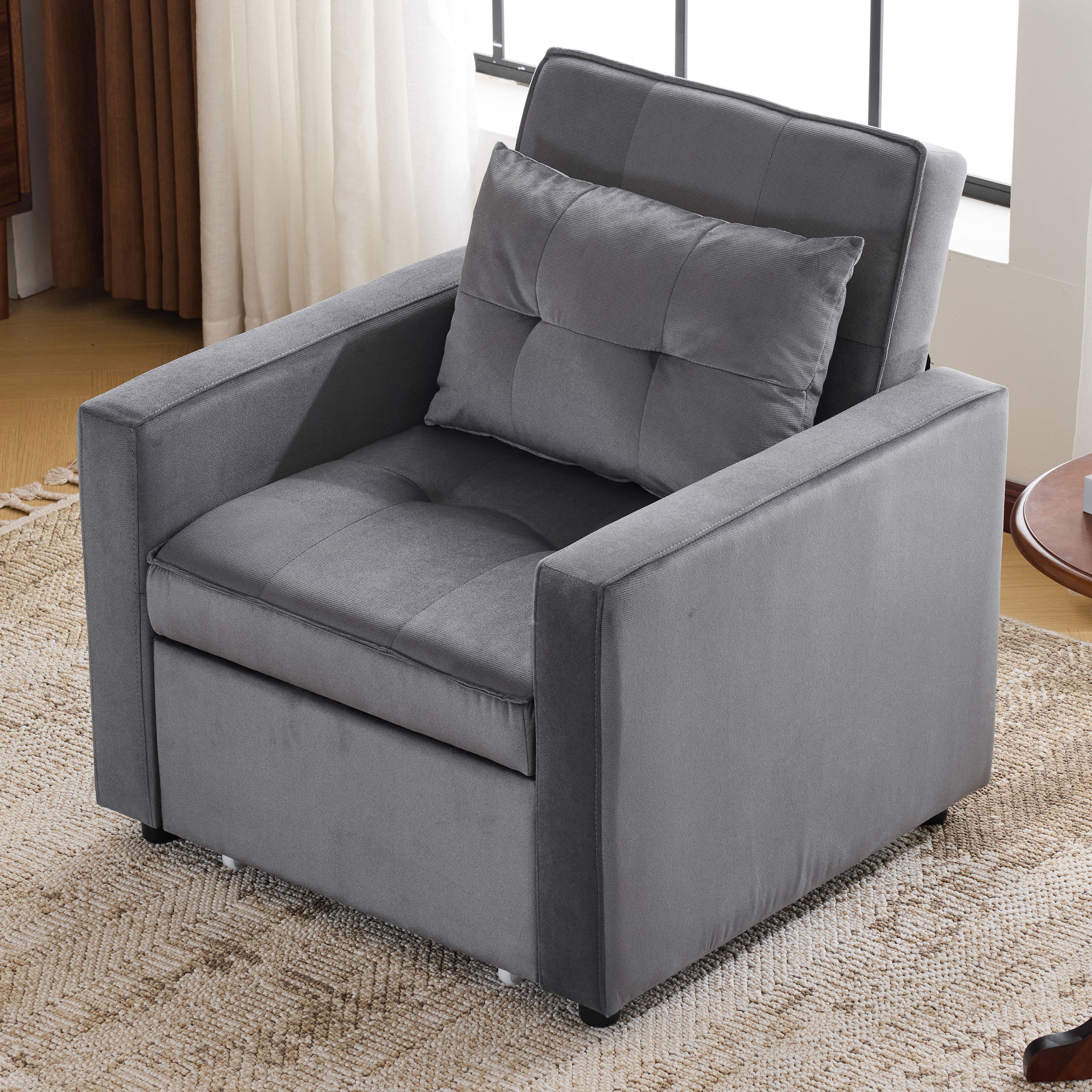 3-in-1 Convertible Sleeper Sofa Bed Chair with Pillow & Pocket - Modern Velvet Fabric Multi-Functional Furniture for Living Room, Bedroom, Study & Small Apartments (Gray) | Perfect for Guest Sleeping, Lounging & Space Saving Solutions