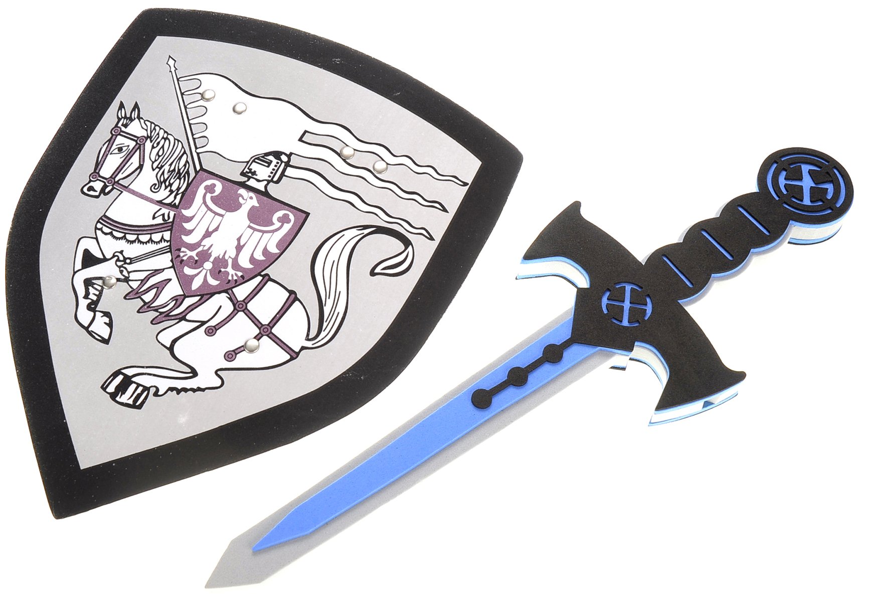 PowerTRC Foam Sword and Shield Play Set for Kids - Medieval Knight Role Play with White Eagle & Golden Lion Shields - Safe Foam Weapons for Pretend Battles & Fantasy Adventures - Perfect for Birthday Gifts, Costume Parties & Outdoor Play