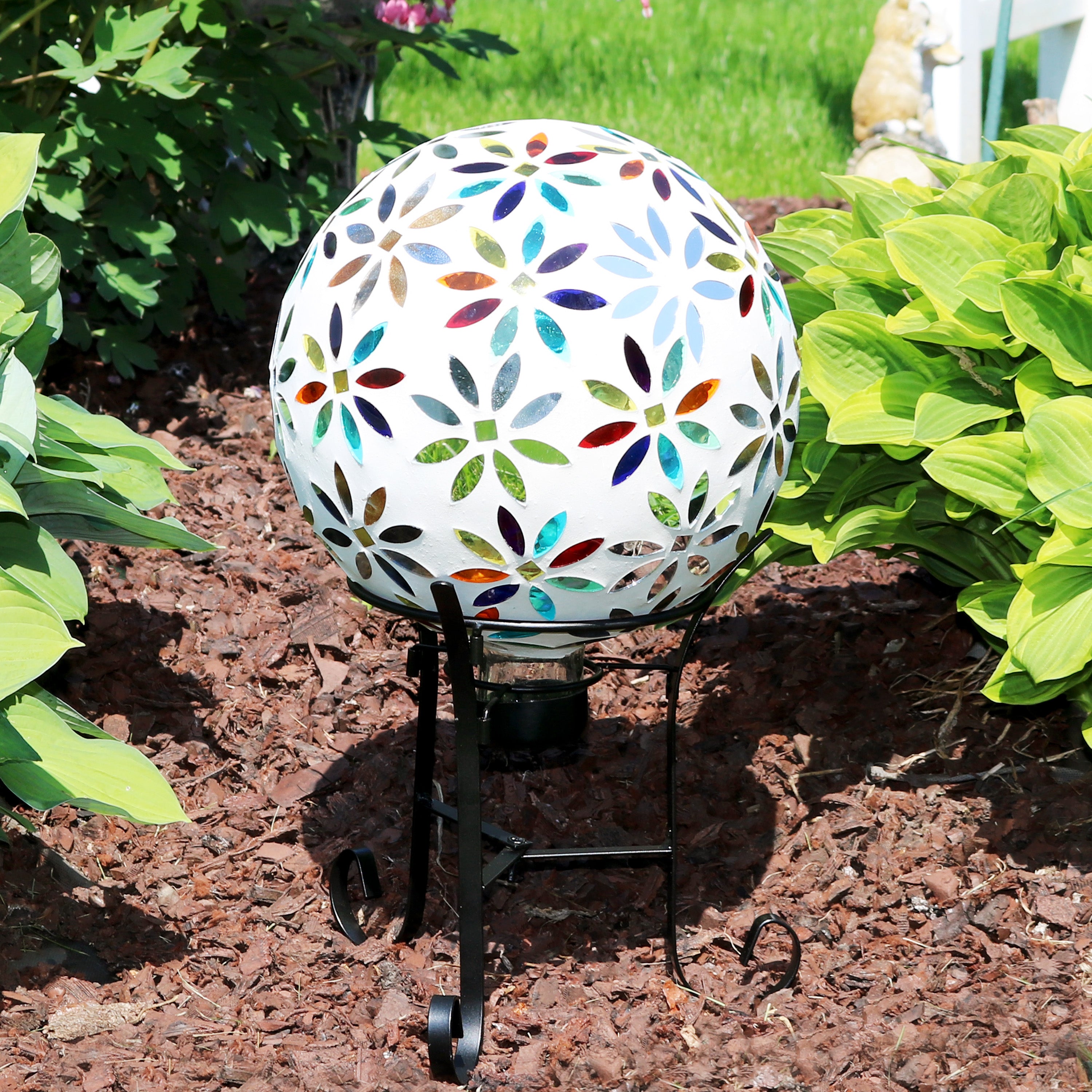 Sunnydaze Black Steel Traditional Style Gazing Globe Stand - 9 Inch Garden Decor for Outdoor Patio, Lawn & Yard Decoration | Perfect for Landscaping, Flower Beds & Backyard Ornaments