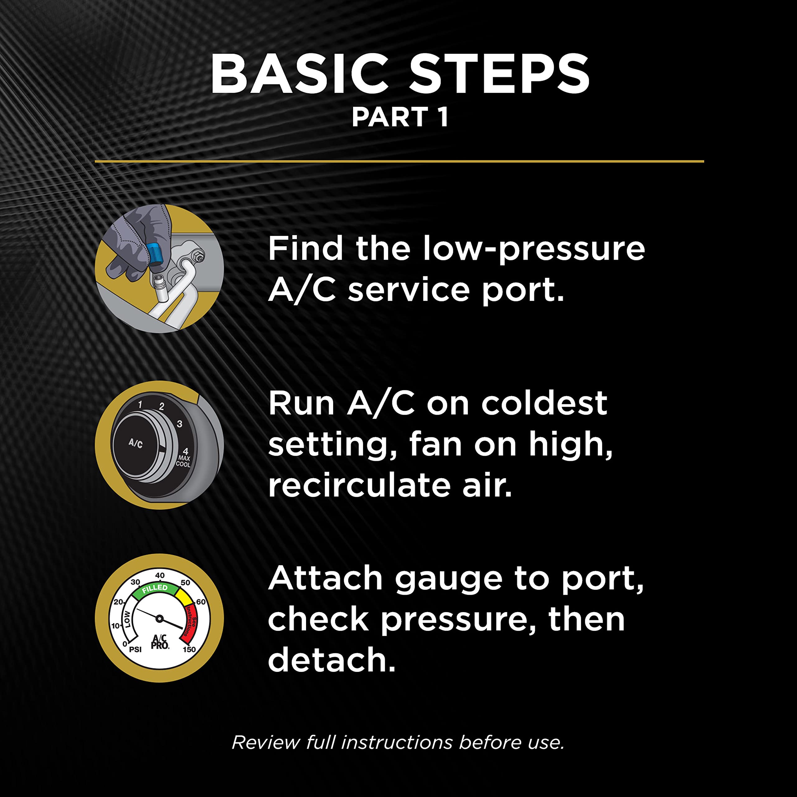 InterDynamics Car AC Gauge & Hose Kit - A/C Pro Recharge for Cars & Trucks - 24
