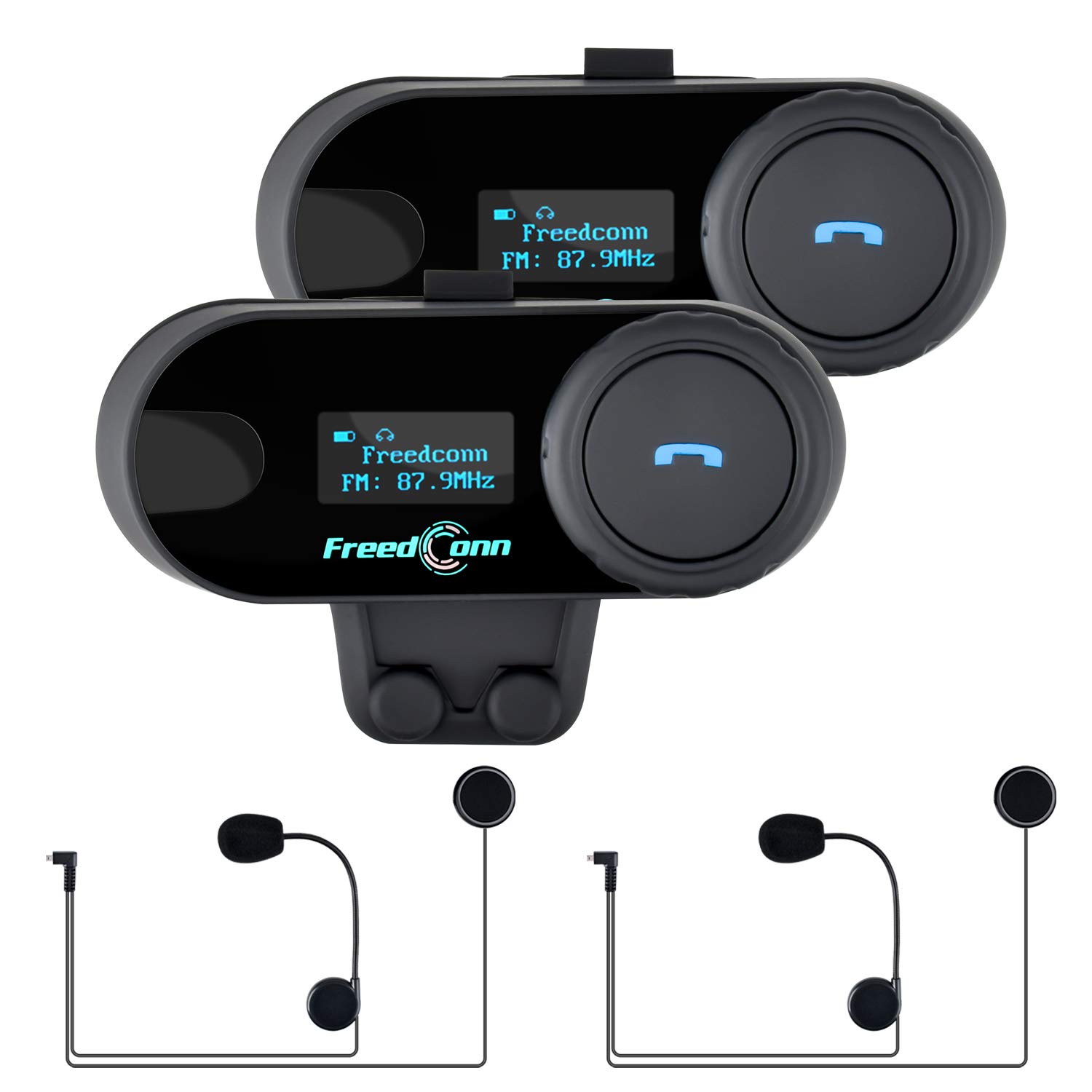 FreedConn TCOM-SC Motorcycle Bluetooth Headset - BT5.0 Helmet Intercom System for 2 Riders with 800M Range, LCD Screen, FM Radio & Hands-Free Calling | Perfect for Group Riding, Music Sharing & Safe Communication on the Road