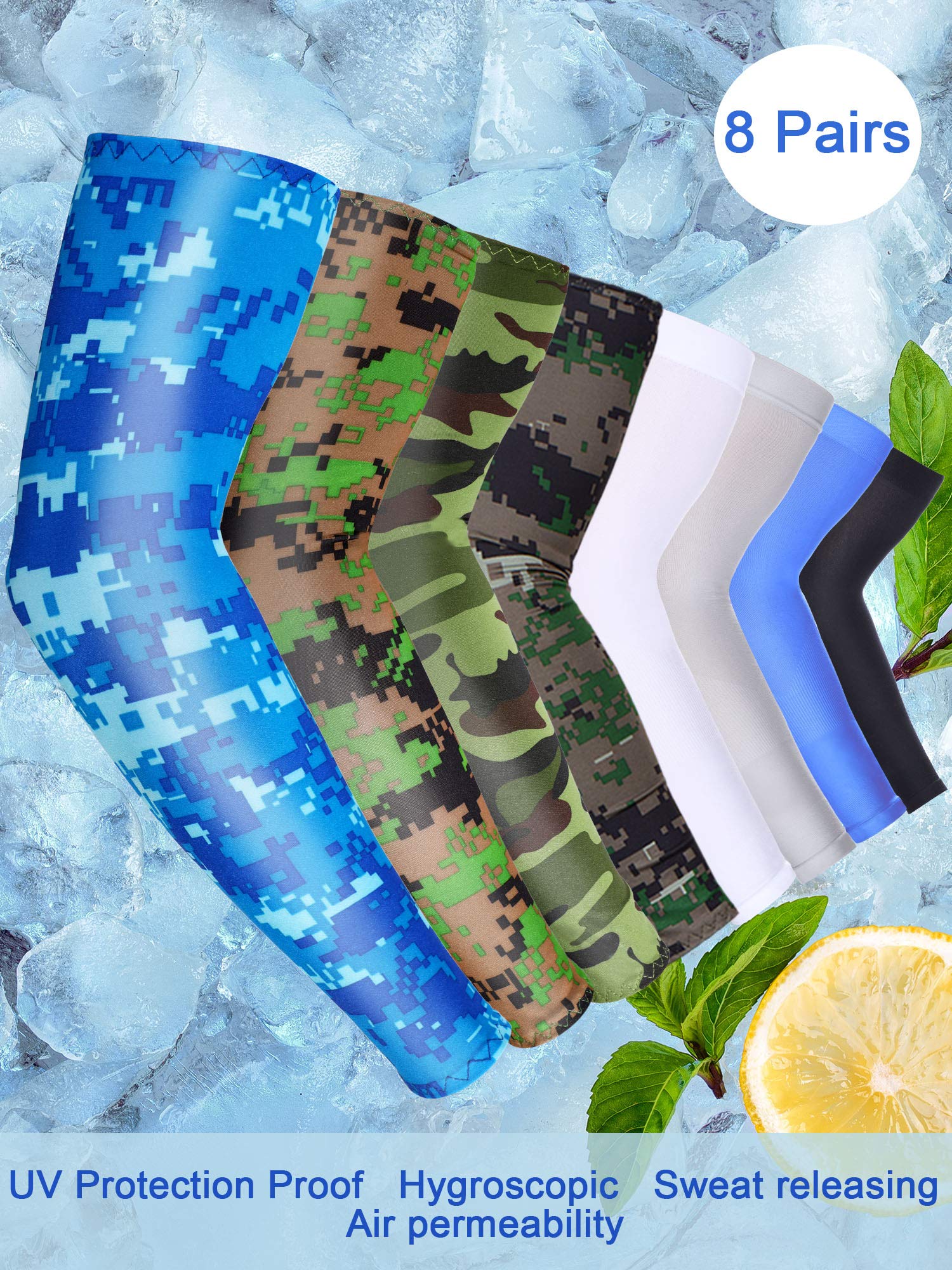 8 Pairs UV Protection Arm Sleeves for Men & Women - Cooling Sun Sleeves with Tattoo Cover Up | Perfect for Outdoor Sports, Running, Cycling & Sun Protection