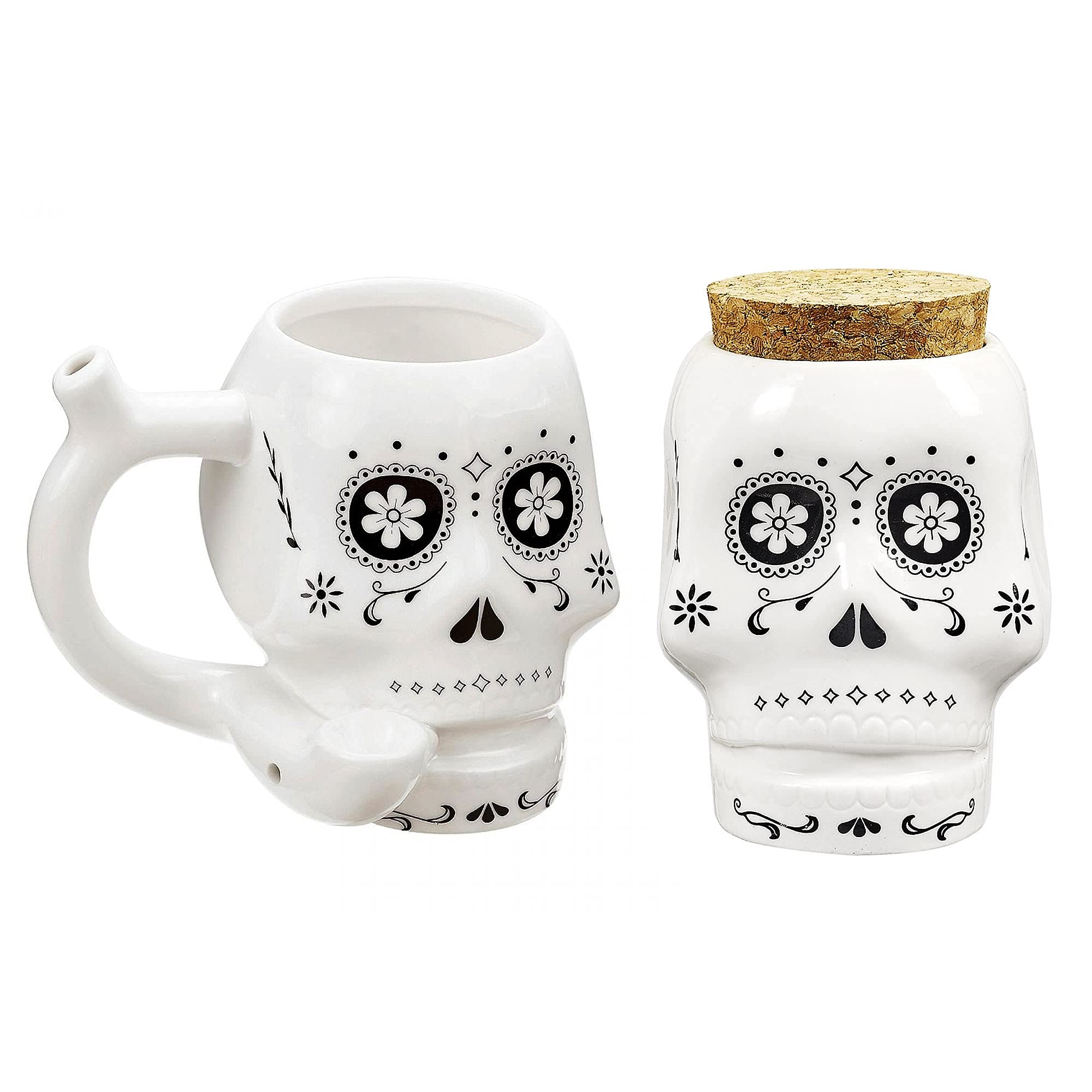 FashionCraft White Skull Coffee Mug Set - 12oz Ceramic Cup with Matching Jar - Perfect for Coffee, Tea & Hot Drinks - Gothic Kitchenware for Halloween, Horror Fans & Unique Gifts