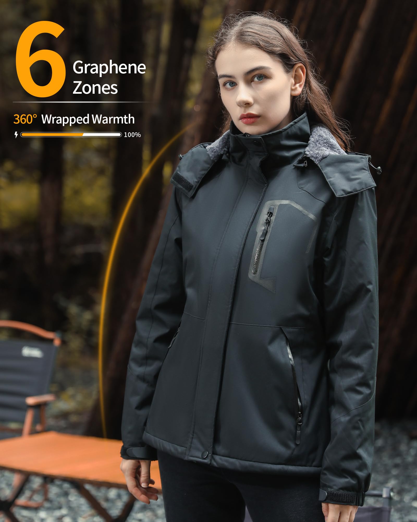 Wulcea Women's Graphene Heated Jacket with USB Battery Pack - Electric Warming Winter Coat for Outdoor Activities, Skiing & Cold Weather Commuting