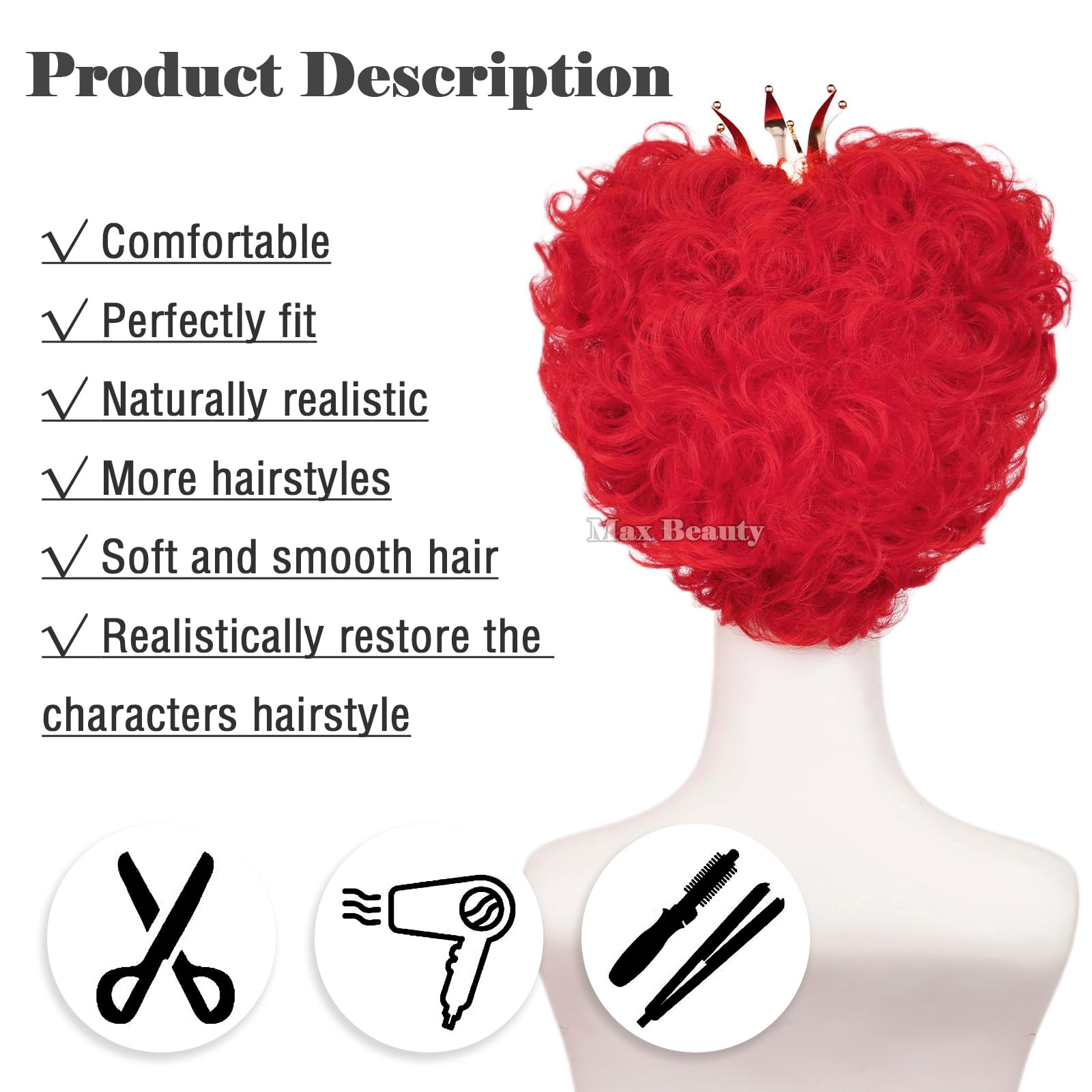 LABEAUTÉ Queen Wig with Crown - Heat Resistant Synthetic Hair Costume Wig for Women & Girls - Perfect for Halloween, Christmas Parties, Cosplay & Themed Events