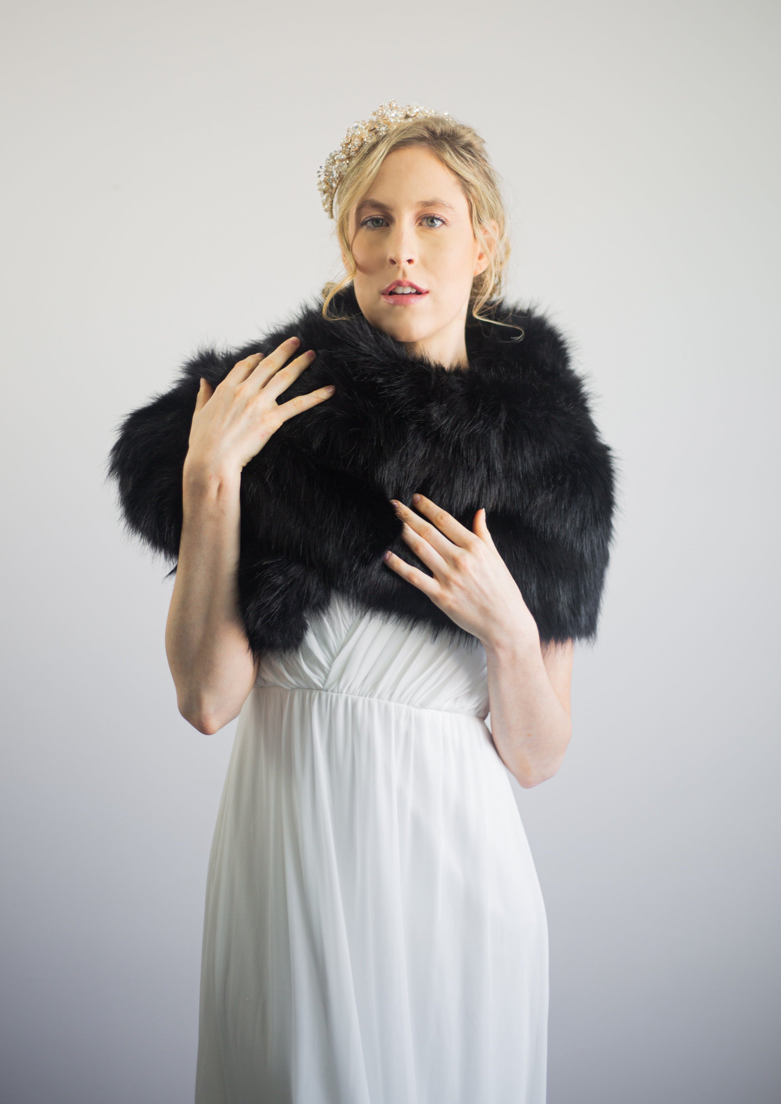 Luxury Black Fur Shawl Wrap - Blair Blk03 - Elegant Winter Accessory for Women, Evening Parties & Formal Events