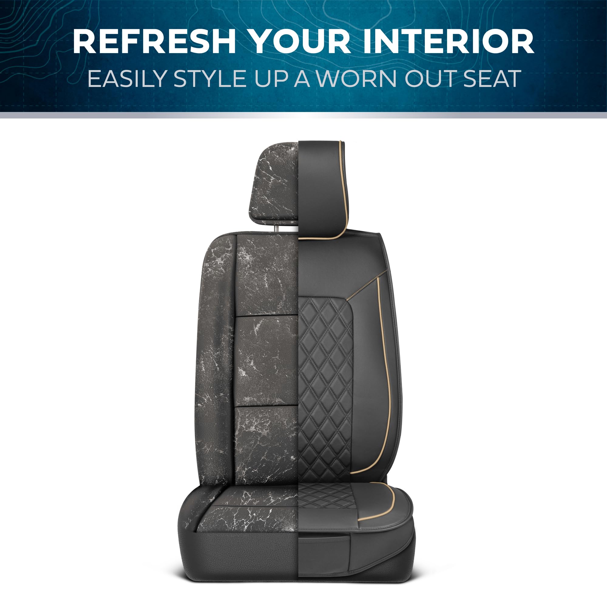 Premium Faux Leather Seat Covers for Chevy Silverado & Sierra 1500/2500HD/3500HD (2007-2023) - Black & Beige Diamond Stitched Cushioned Protectors Full Set - Perfect for Truck Owners & Off-Road Adventures