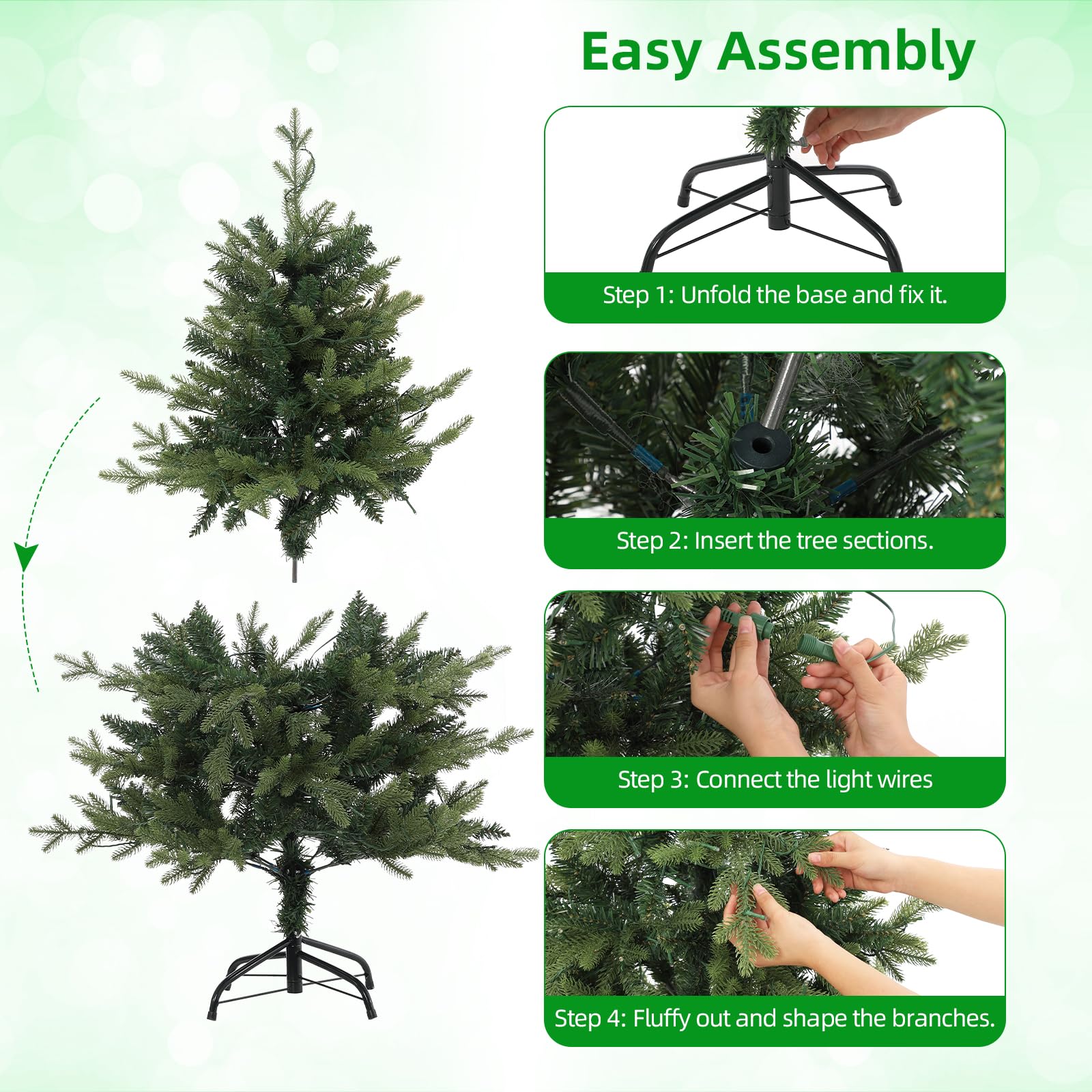 GARVEE 4 Ft Pre-Lit Artificial Christmas Tree with 150 Warm White LED Lights | 265 Branch Tips | Easy Assembly Indoor/Outdoor Holiday Decor for Home, Office & Party