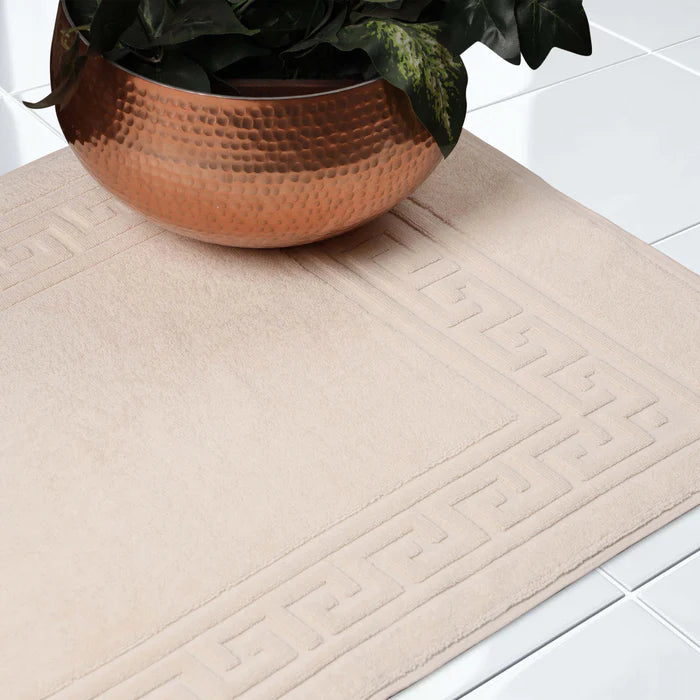 Premium Cotton 2-Piece Greek Key Border Bath Mat Set - Ultra Absorbent, Non-Slip Bathroom Rug - Perfect for Modern Bathrooms, Master Suites & Spa-Like Retreats