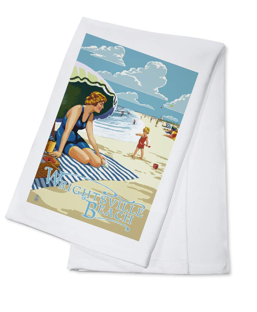 Wrightsville Beach North Carolina Cotton Tea Towel | Decorative Hand Towel for Kitchen & Home | Coastal Beach Scene Design | Perfect for Drying Dishes, Decorating, or Gifting