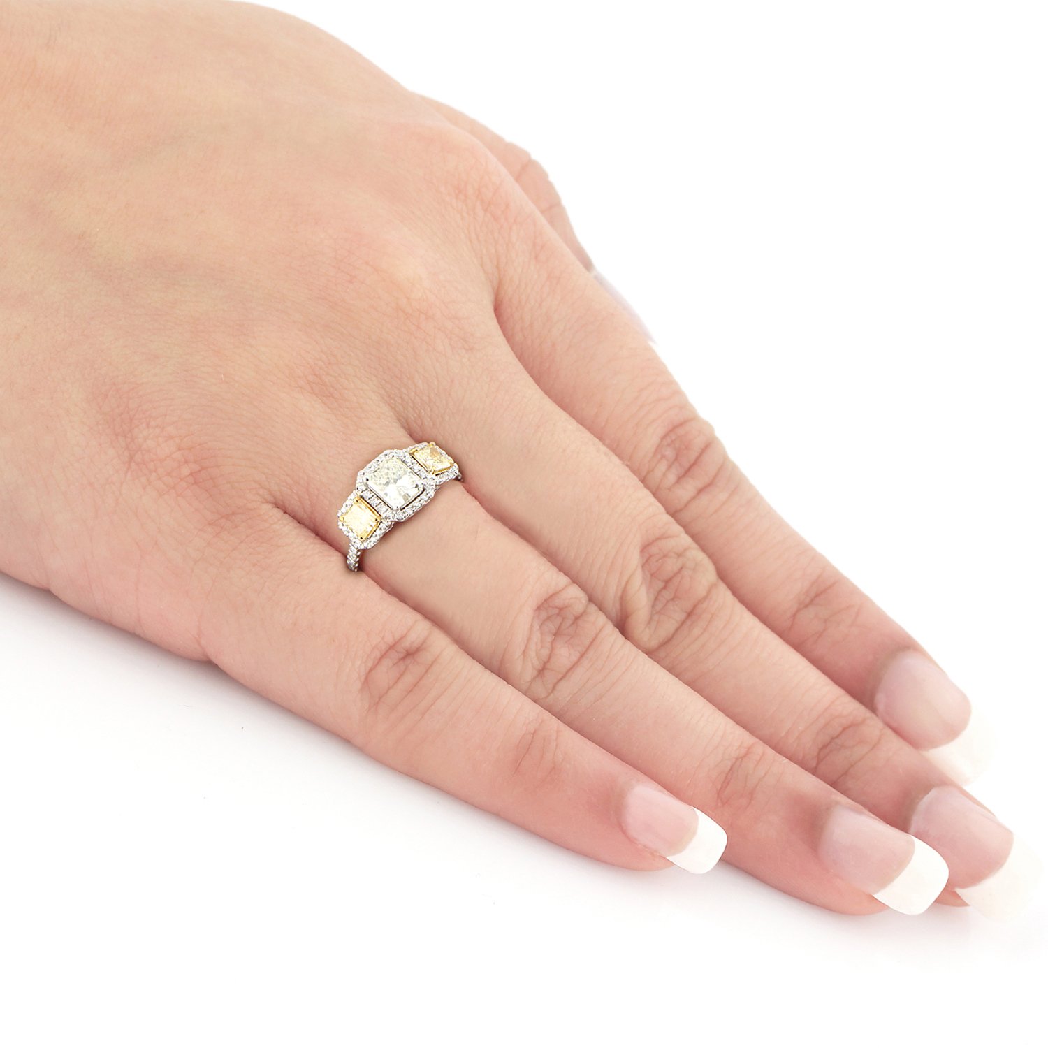14K White Gold Radiant-Cut 3-Stone Halo Diamond Engagement Ring (2 CTTW, L-M Color, SI1-SI2 Clarity) - Perfect for Proposals, Anniversaries & Bridal Jewelry Collections