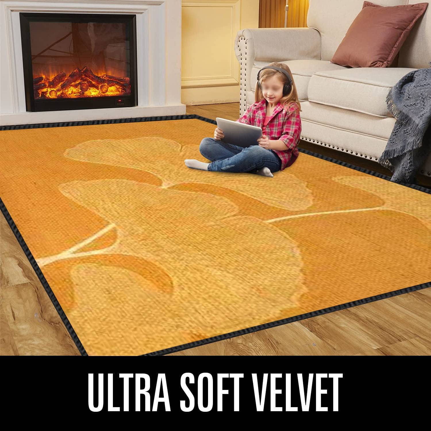 Modern Ginkgo Biloba Leaves Abstract Area Rug - Non-Slip Soft Floor Carpet for Living Room, Bedroom, Kids Room | Indoor/Outdoor Seamless Floral Design Home Decor