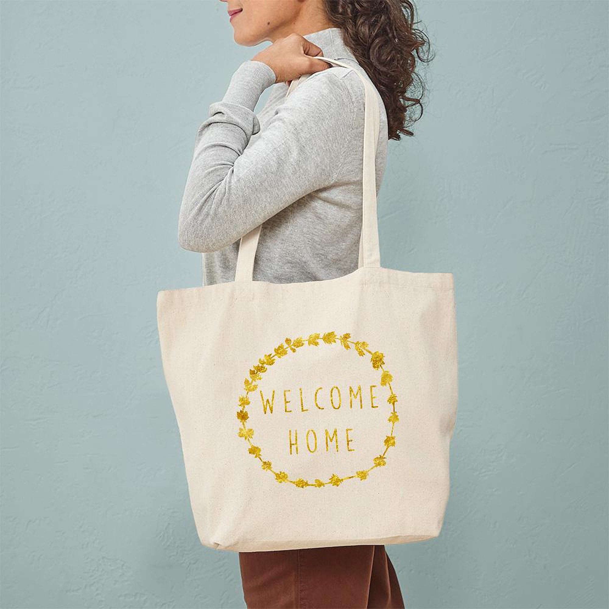 Welcome Home Tote Bag - Natural Canvas Reusable Shopping Bag for Groceries, Beach & Everyday Use | Eco-Friendly Cotton Tote | Personalized Gift Idea