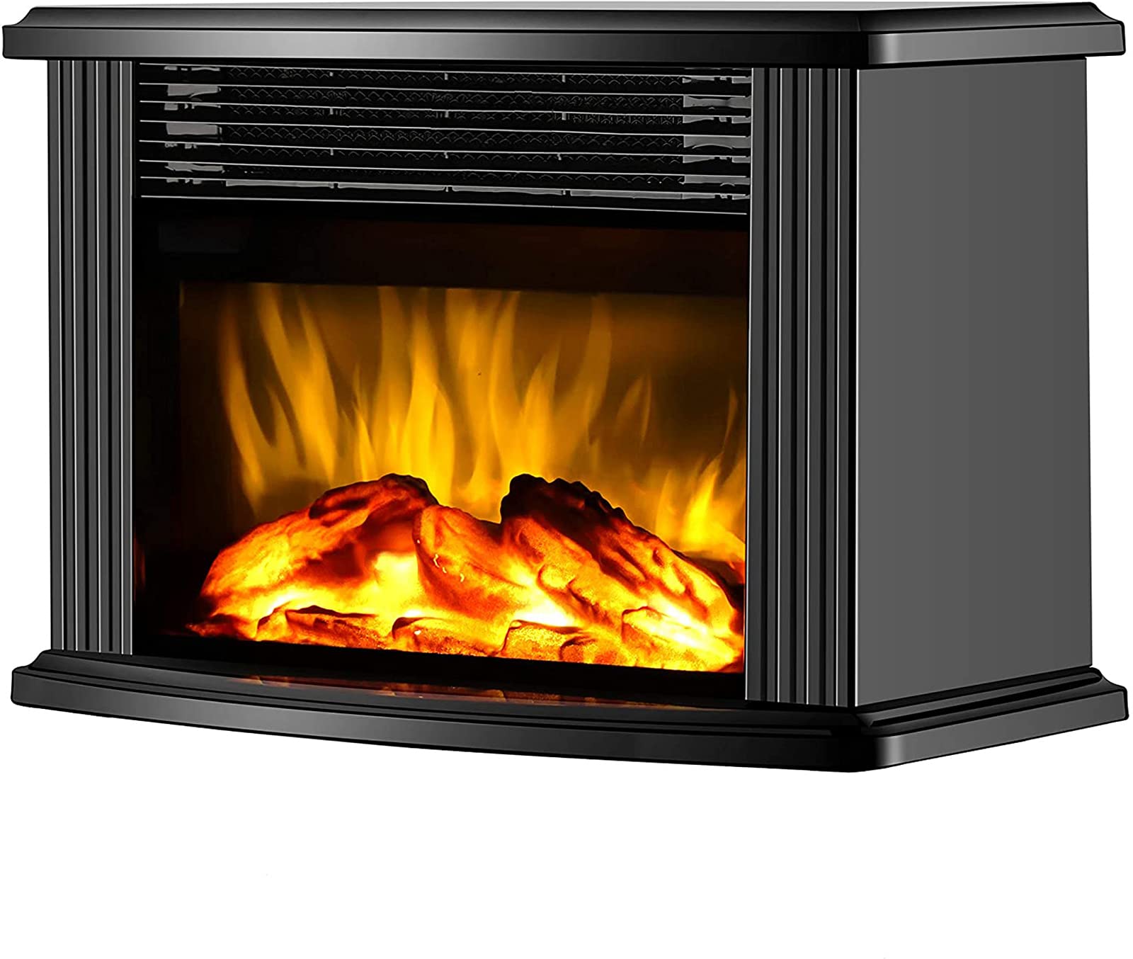 ASDNN 1500W Mini Electric Fireplace Heater with Realistic Flame Effect - Portable Tabletop Space Heater in Black/White Metal Frame | Perfect for Bedroom, Office & Small Spaces Warmth