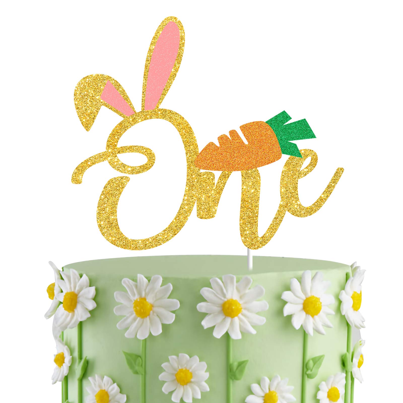 Bunny Ears Cake Topper for First Birthday - Rabbit Themed Cake Decorations, Spring Party Supplies & Baby Cake Smash Photo Prop - Perfect for Easter Celebrations, Baby Showers and 1st Birthday Parties