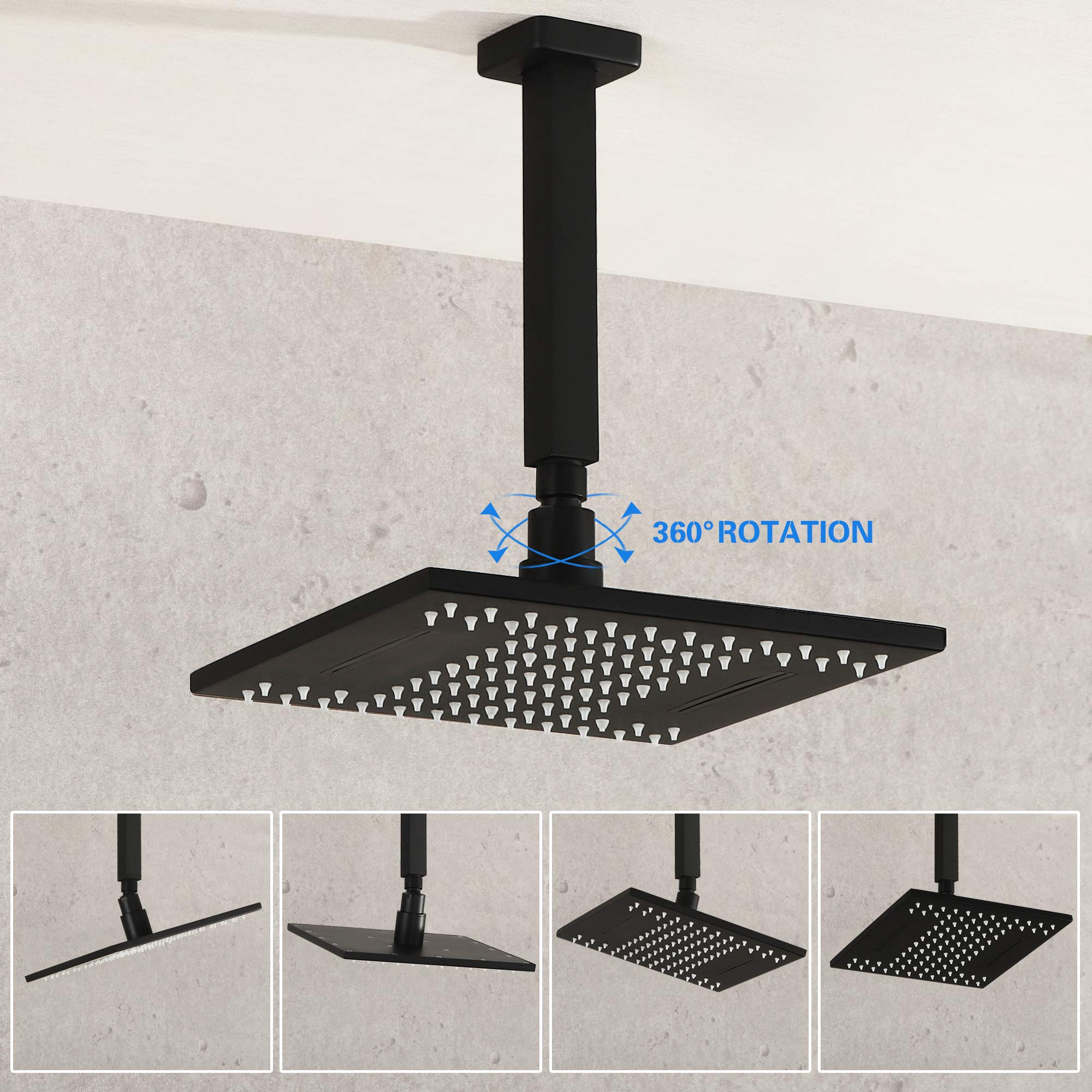 SKOWLL Matte Black Ceiling Mounted Shower System - 2 Function Shower Control Valve, High Pressure Rainfall Shower Head & Handheld Spray Combo for Luxurious Spa-Like Bathroom Experience