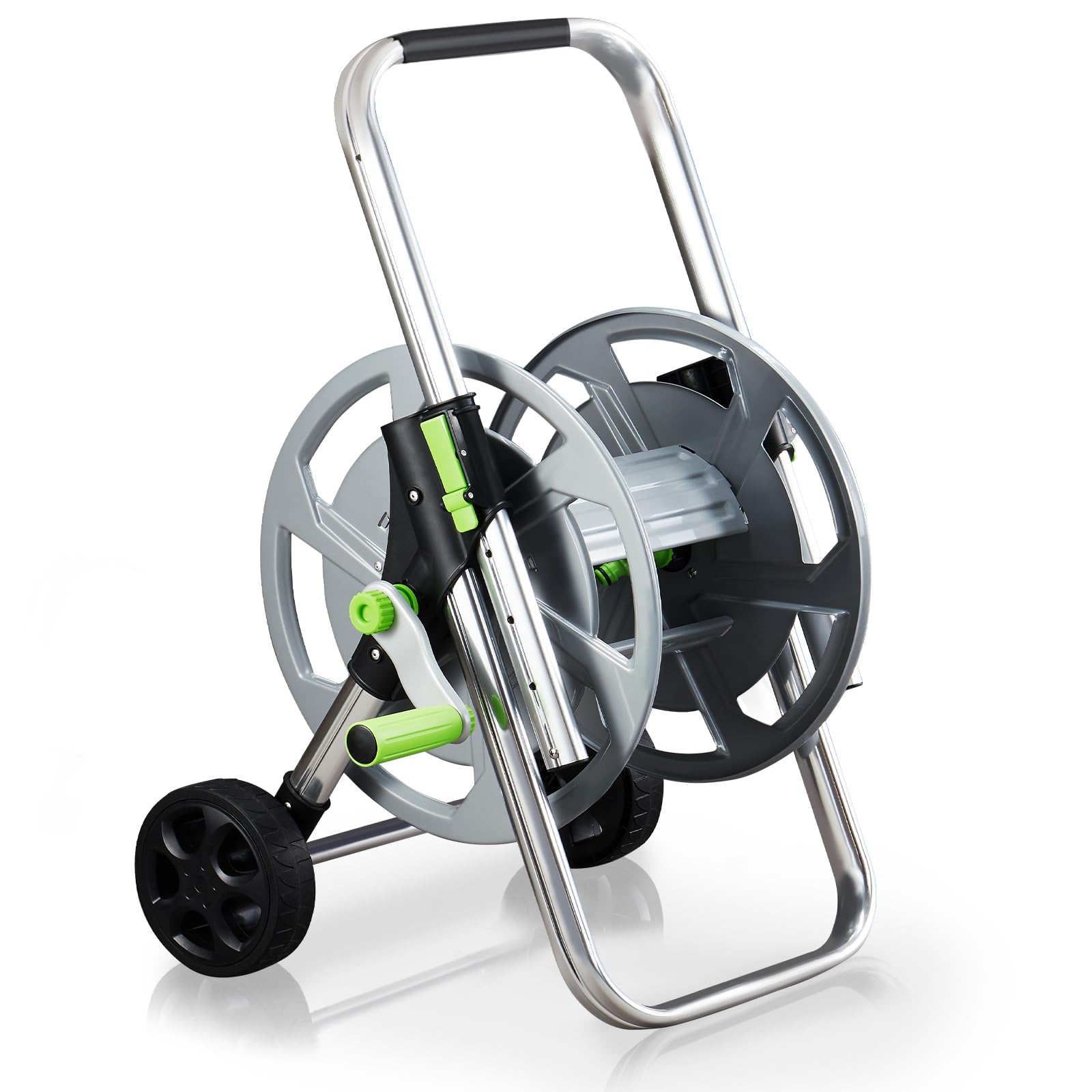 Portable Metal Garden Hose Reel Cart with Wheels - Holds 75-150Ft of 5/8 Inch Water Hose for Outdoor Yard, Lawn & Garden Use - Perfect for Watering Plants, Washing Cars & Cleaning Patios