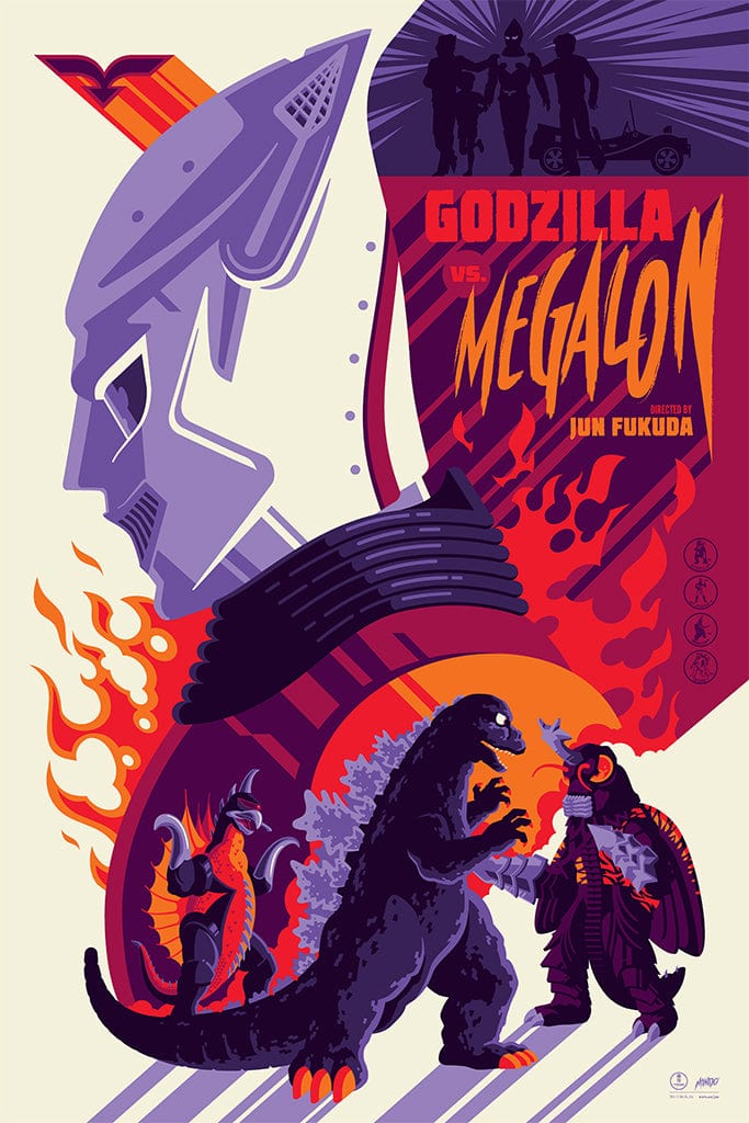 Godzilla Vs Megalon Screen Printed Poster - Vintage Japanese Kaiju Movie Art for Home Theater & Man Cave Decor