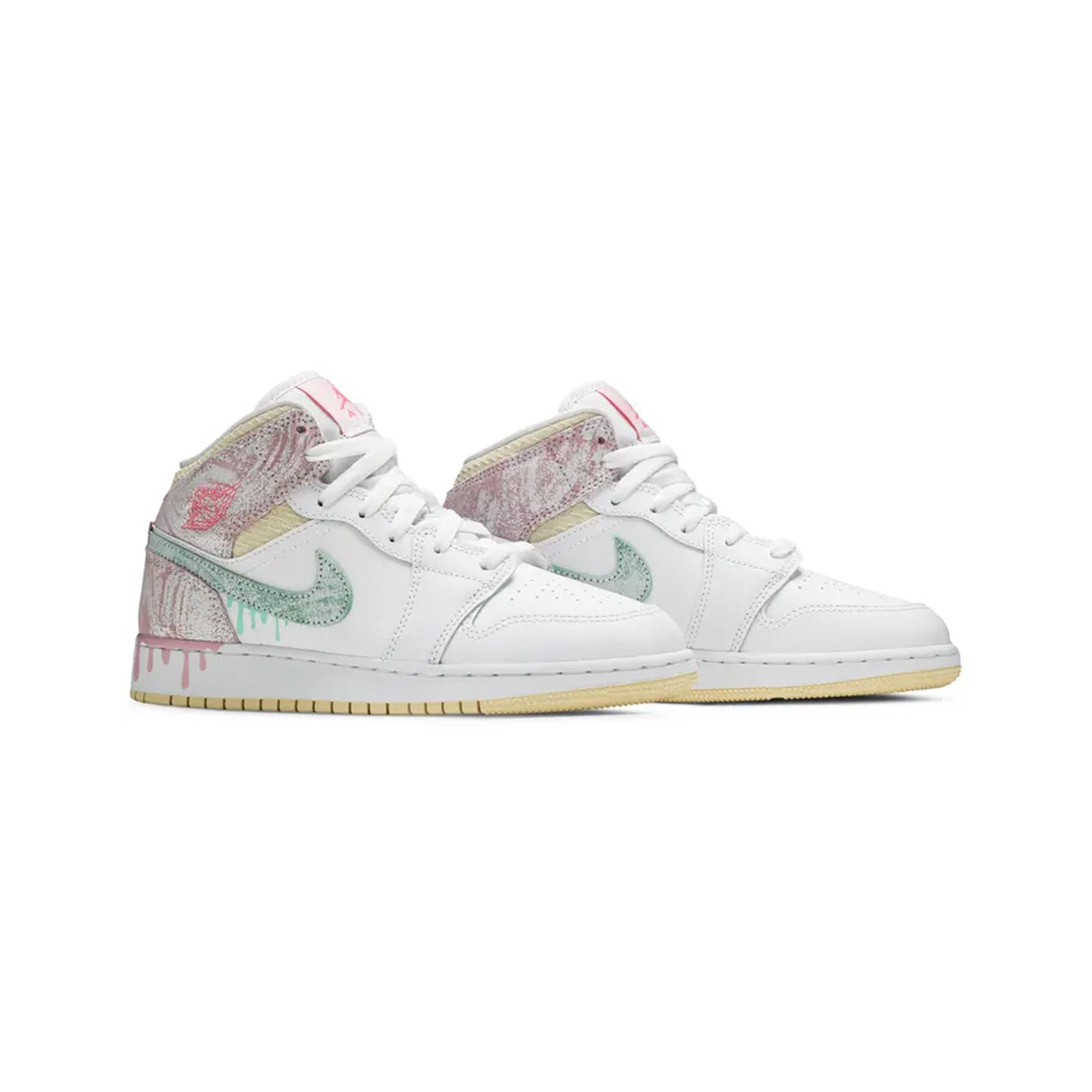 Air Jordan 1 Mid 'Paint Drip' GS Basketball Shoes for Girls - Stylish Sneakers for School, Sports & Street Fashion