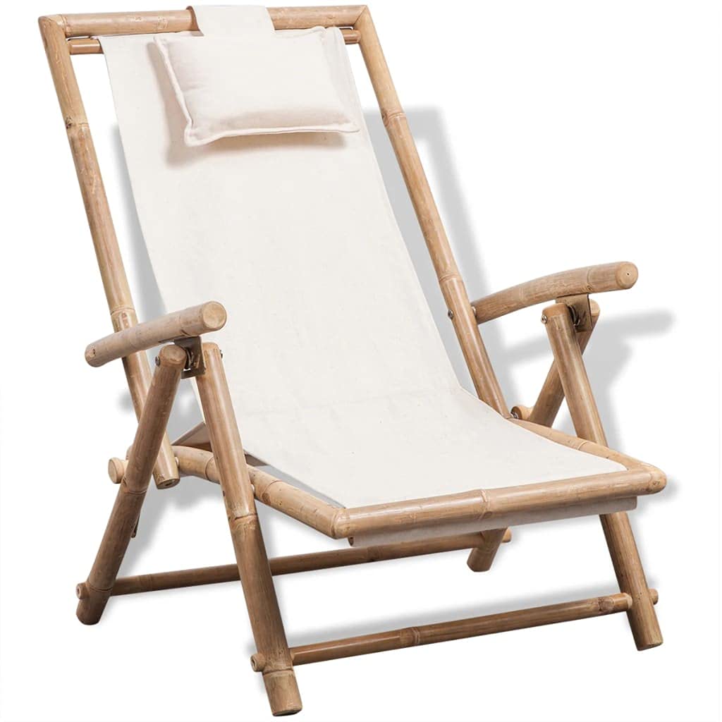 Outdoor Lounge Chairs - Foldable Sling Chairs with 4 Adjustable Backrest Positions, Durable Bamboo Deck Chair for Patio, Garden, Poolside & Beach Relaxation