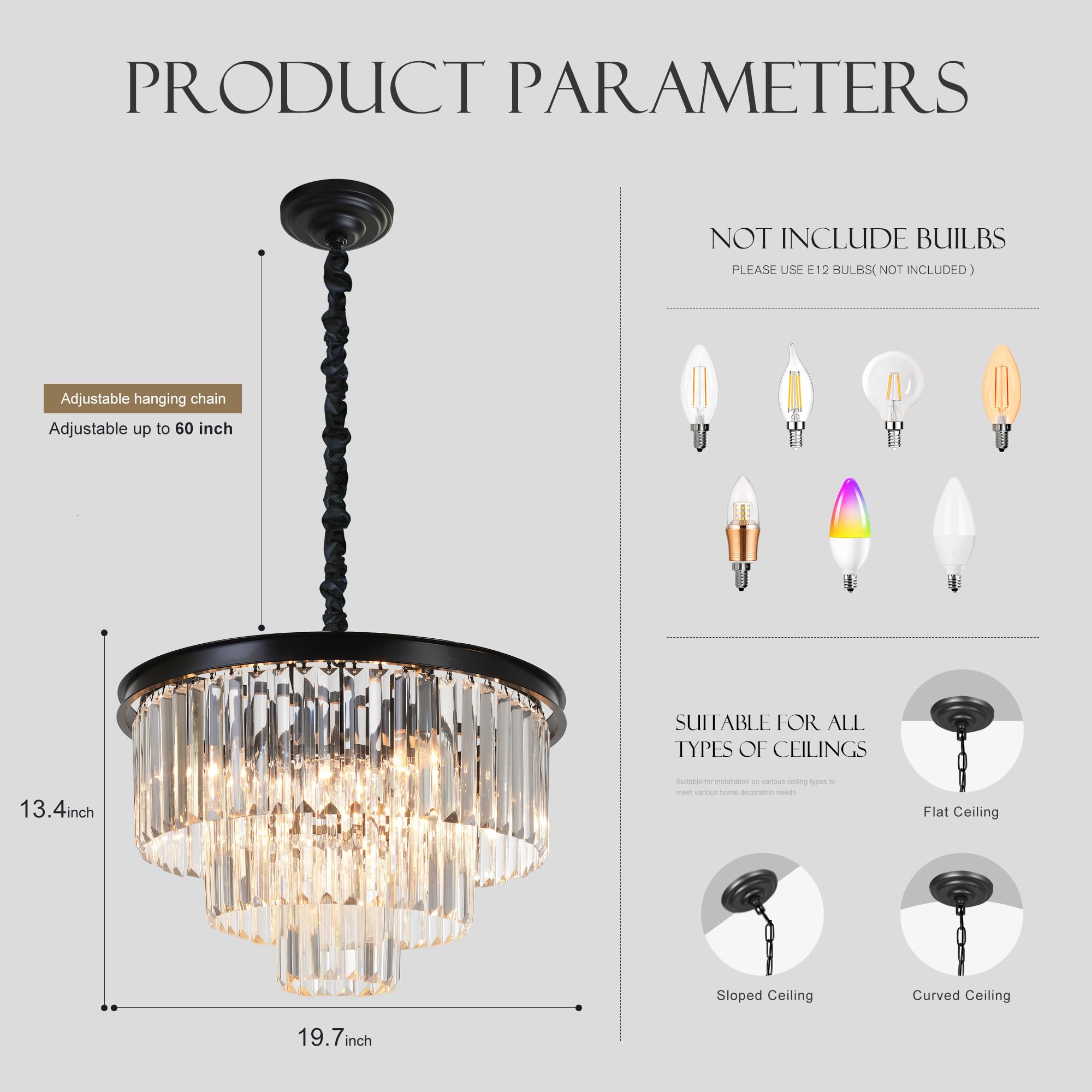 8-Light Modern Crystal Chandelier - 3-Tier Pendant Ceiling Light Fixture for Dining Room, Living Room, Bedroom | Elegant Lighting for Home Decor & Special Occasions