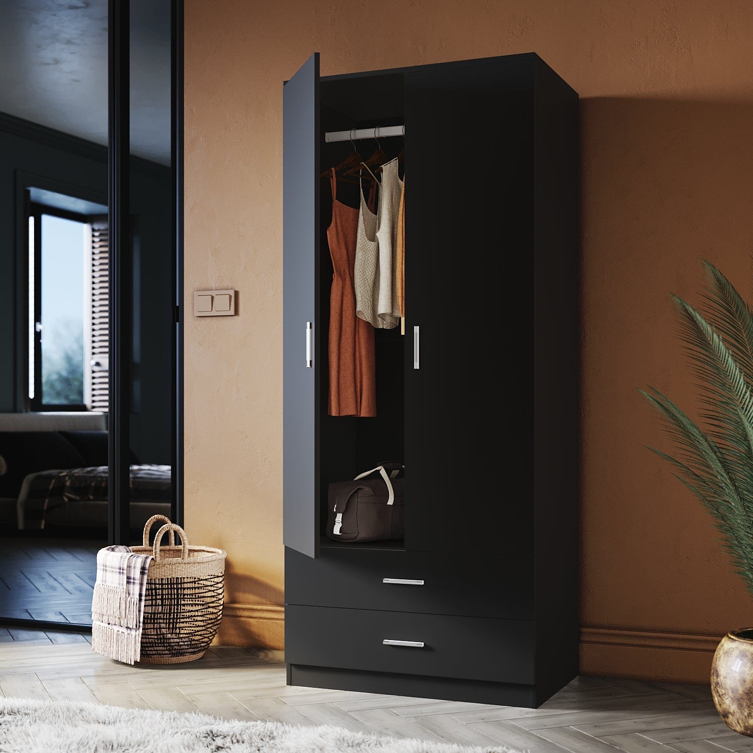 Stylish 2-Door 2-Drawer Wardrobe Cabinet 180cm - Modern Storage Solution for Bedroom, Closet & Living Room Organization