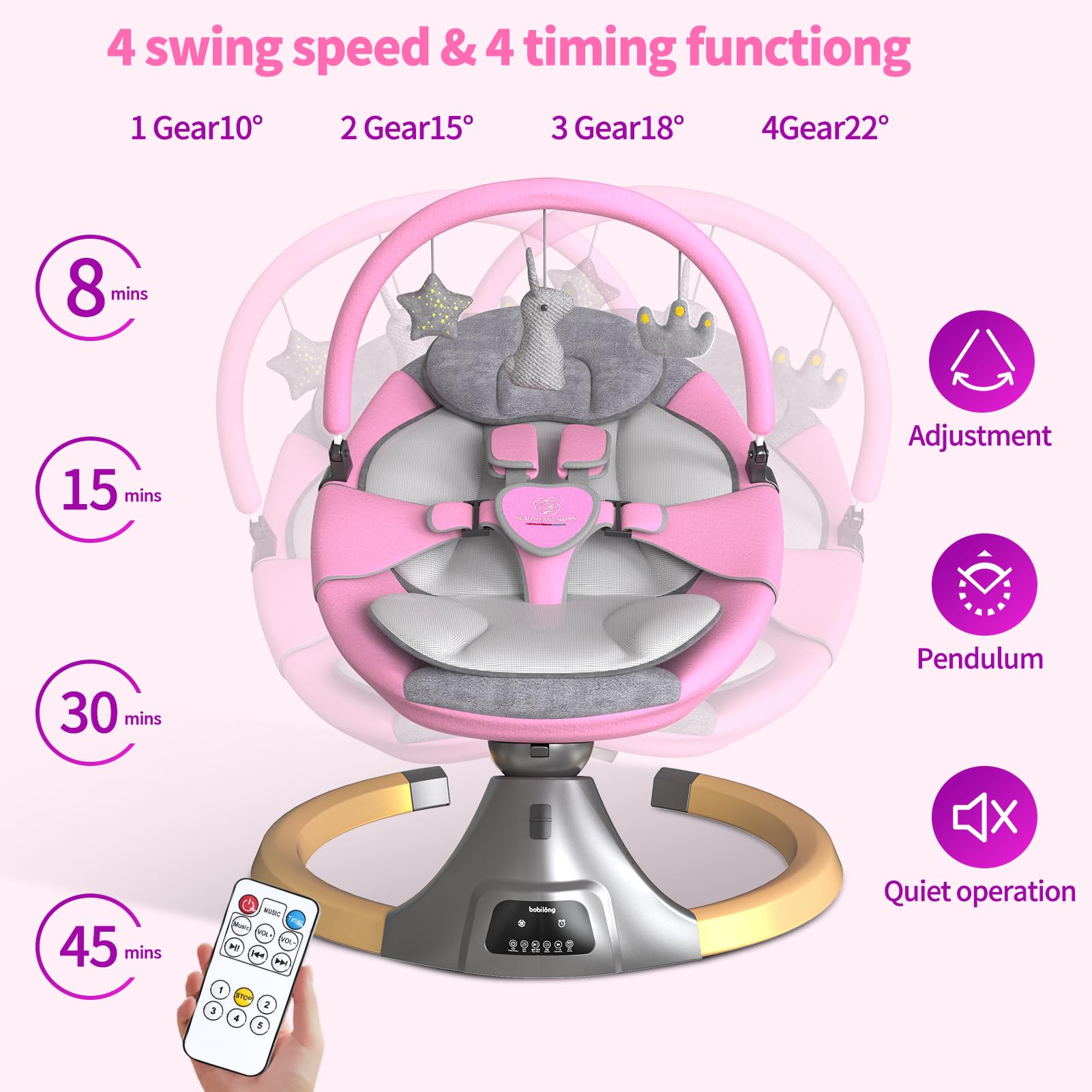 Electric Baby Swing for Infants & Newborns | Portable Rocker Bouncer with 12 Lullabies, 5 Speed Settings | Includes Fitness Rack & Mosquito Net | Perfect for Nursery, Daycare, and Travel Use