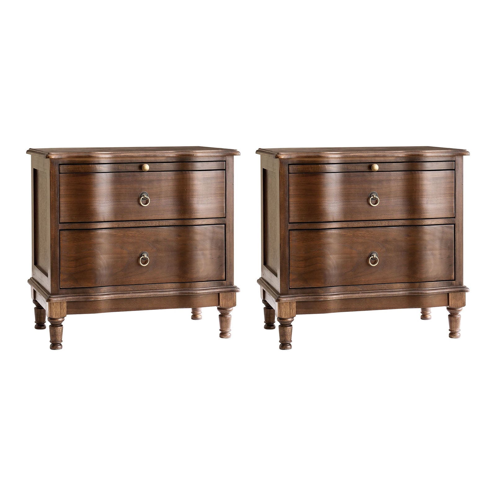 Solid Wood 2 Drawer Nightstand with USB Charging Ports, Pull-Out Shelf & Optional Styles - Modern Bedside Table for Bedroom, Guest Room & Small Spaces