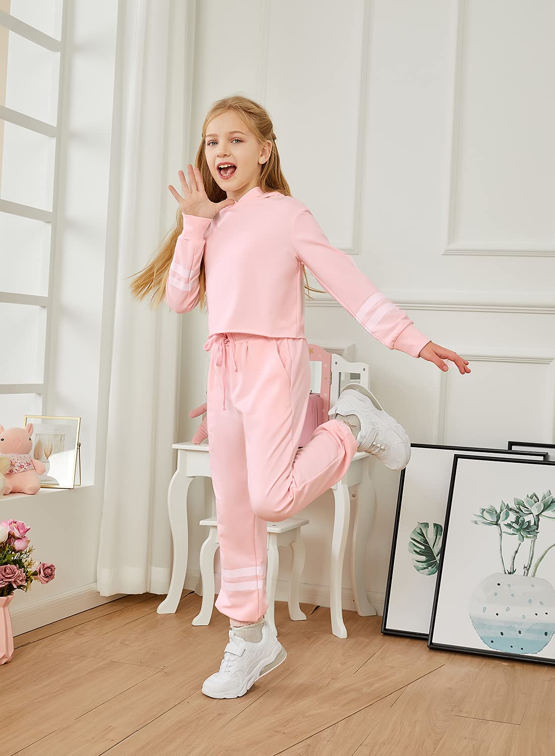 Girl's Athletic Sweatsuits - Trendy Crop Top Hoodies & Sweatpants Set for Sports, Gym & Lounge Wear | Comfortable Workout Outfits for Teens & Kids