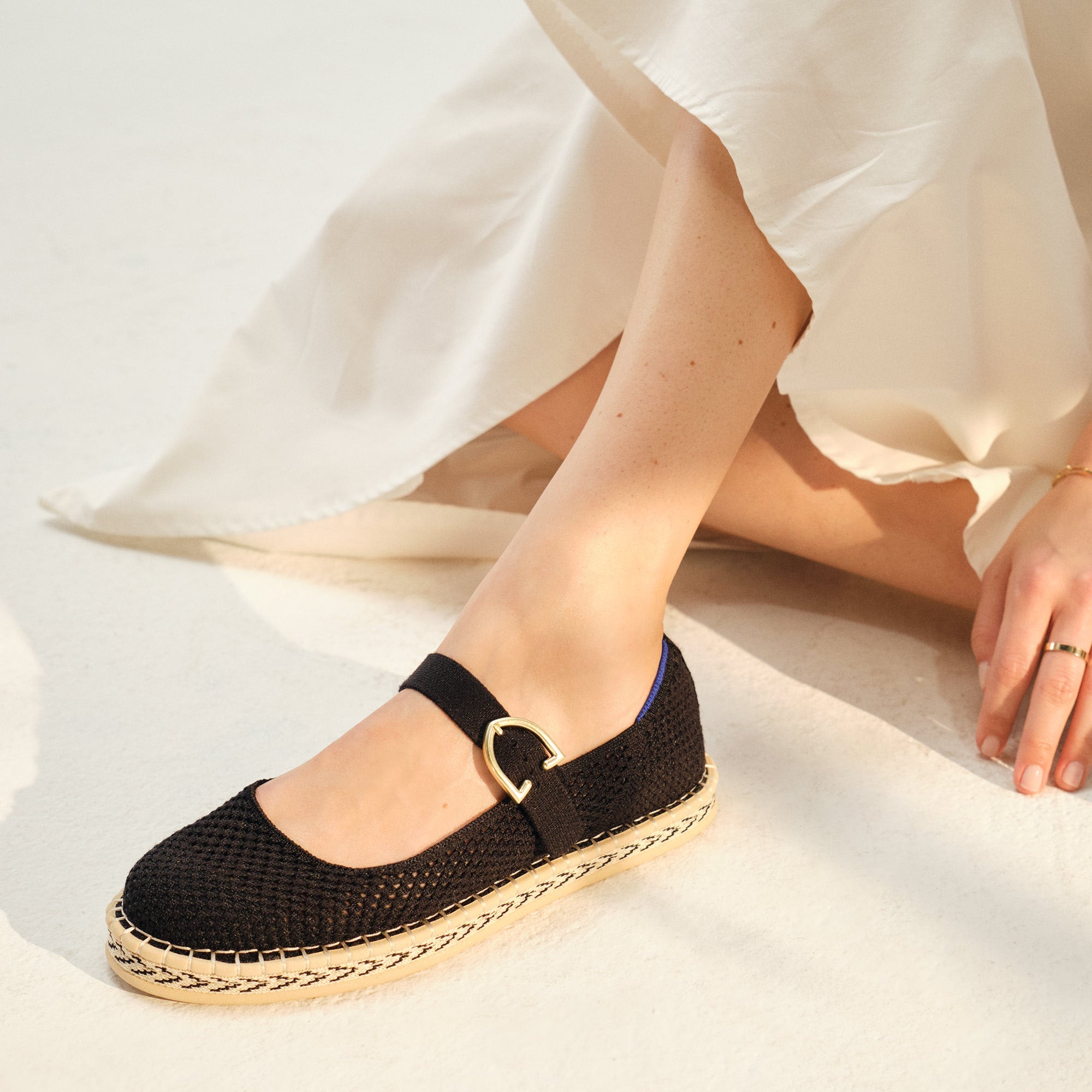 Black Espadrille Mary Jane Shoes - Comfortable & Stylish Flats for Women - Perfect for Casual Outings, Summer Walks & Beach Vacations