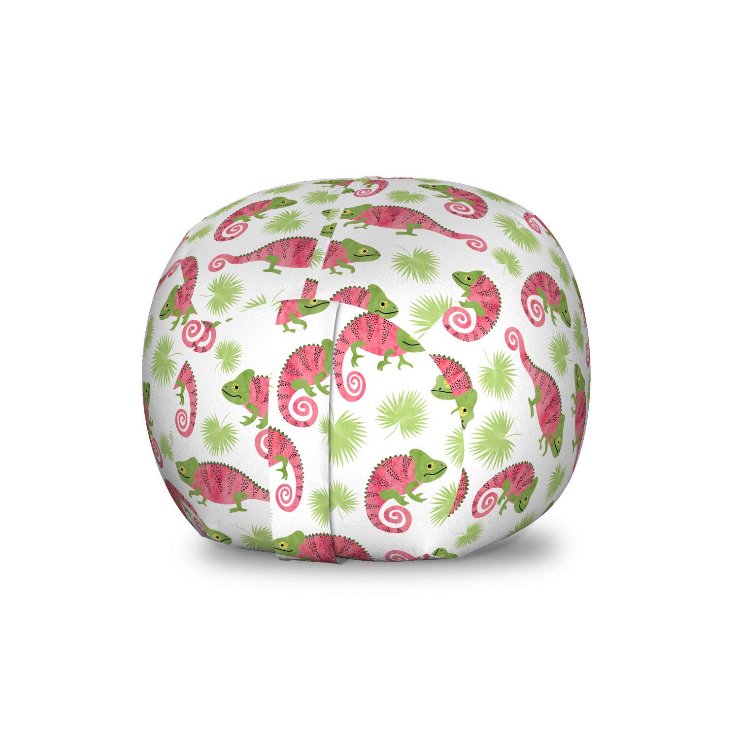 Ambesonne Exotic Storage Toy Bag Chair - Chameleon & Palm Leaf Pattern, Tropical Wildlife Design, Washable Stuffed Animal Organizer, Small Size, Dark Coral Green - Perfect for Kids' Room, Playroom & Nursery Storage